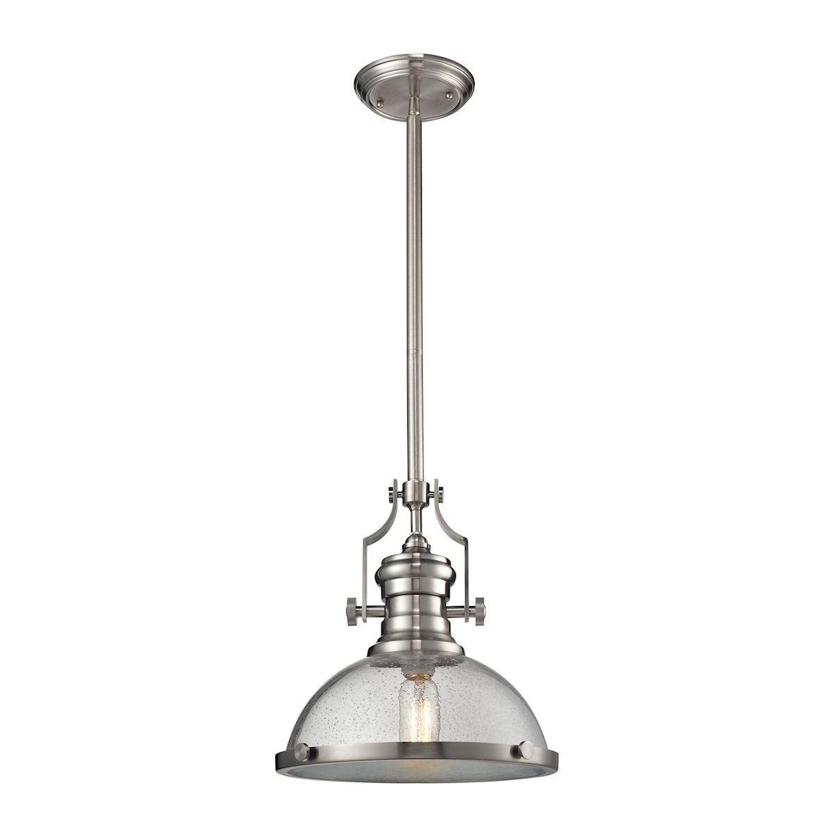 Chadwick 1-Light Modern Pendant Light Fixture in Satin Nickel Finish with Seedy Glass Shade - Perfect for Kitchen Island, Dining Room, or Entryway Lighting