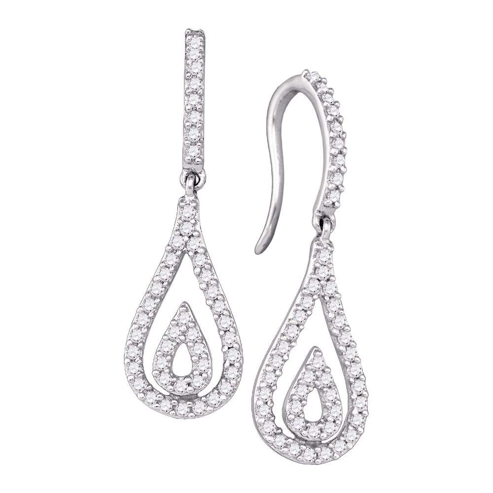 10K White Gold Women's Round Diamond Teardrop Dangle Earrings - 1/2 Carat Total Weight (CTTW) - Elegant Jewelry for Weddings, Parties & Special Occasions