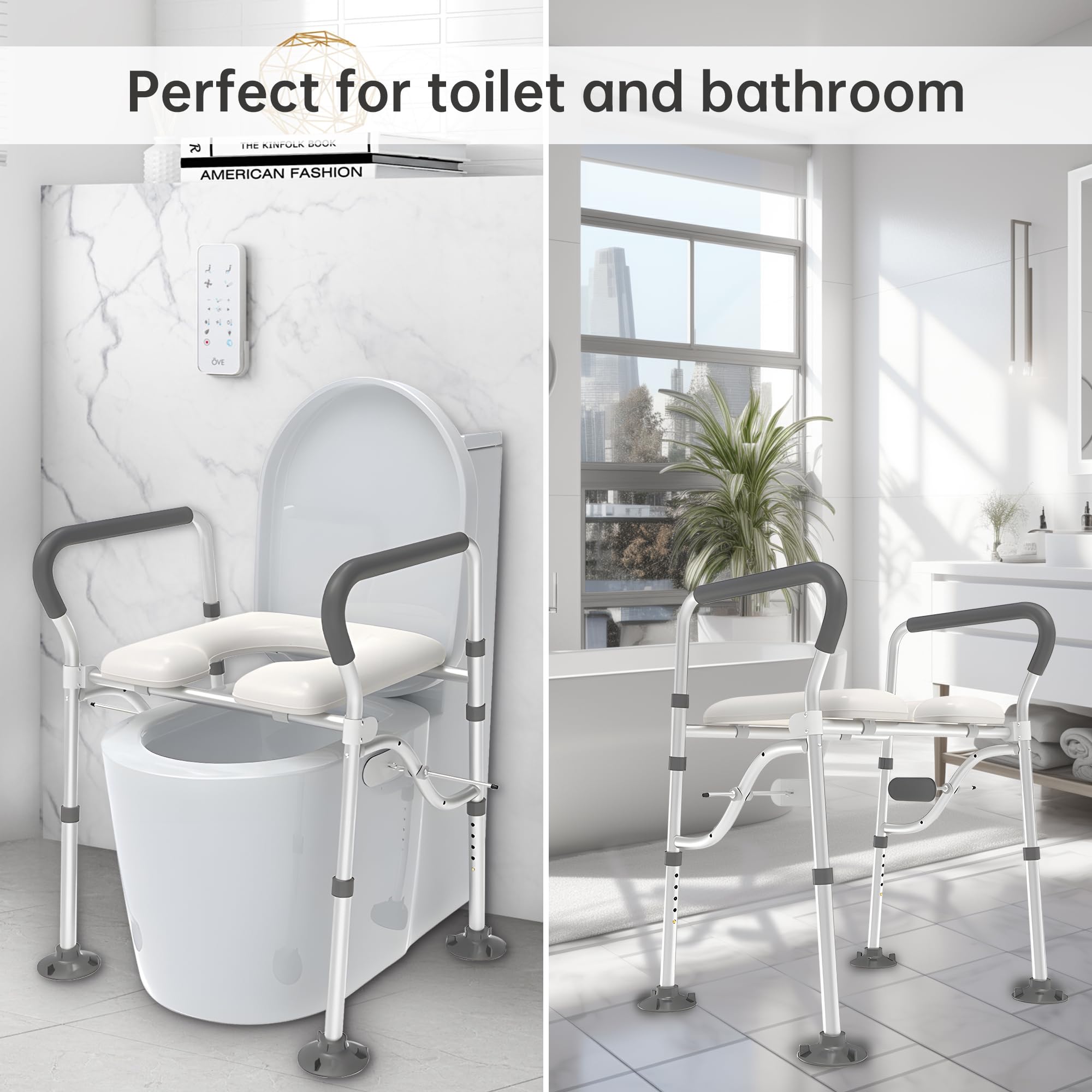 **Soft Padded Raised Toilet Seat with Handles - Adjustable Height Toilet Seat Riser for Seniors, Elderly, Pregnant & Handicap - Bathroom Safety Frame with Non-Slip Grip - Ideal for Post-Surgery, Mobility Issues & Home Care**    *(Use Cases: Perfect for elderly care, post-surgery recovery, pregnancy support, and handicap accessibility at home.)*