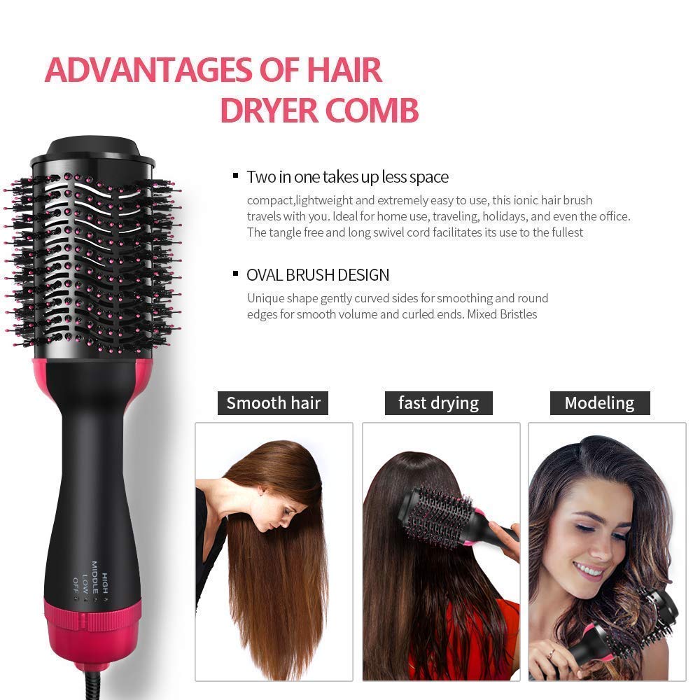 Professional Jiya Electric Hair Dryer Brush - 2-in-1 Hair Styler & Volumizer for Women & Men, Ionic Blow Dryer with Oval Hot Air Brush for Frizz-Free Smoothing & Curling - Perfect for Home Use, Travel & Salon Styling