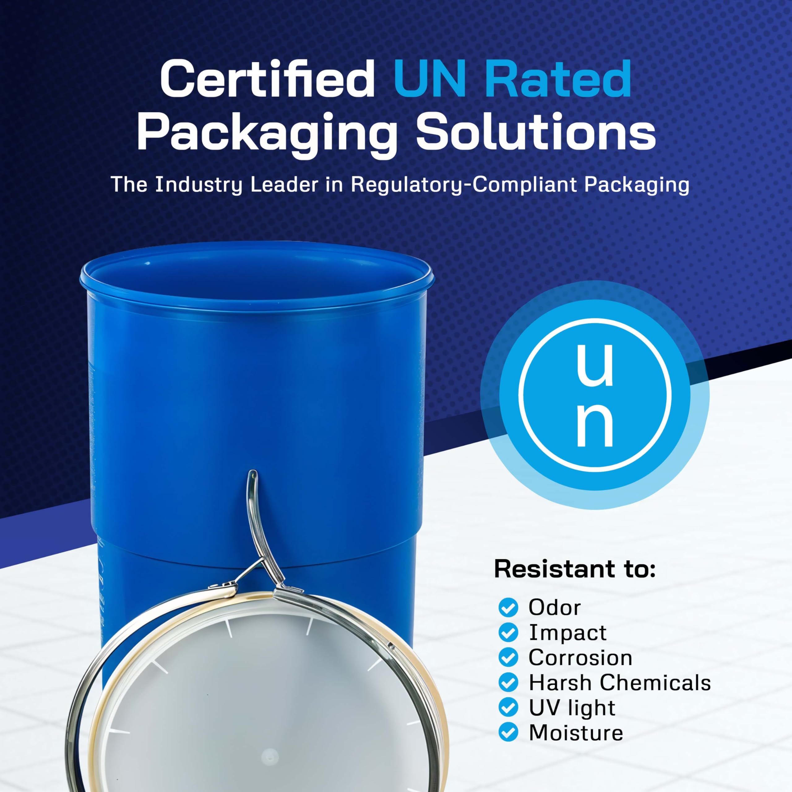 15 Gallon Open-Head UN Rated Plastic Drum with Ring Lock Lid - Lightweight, Durable Storage Container for Chemicals, Food & Industrial Use - Perfect for Home, Warehouse & Workshop Organization