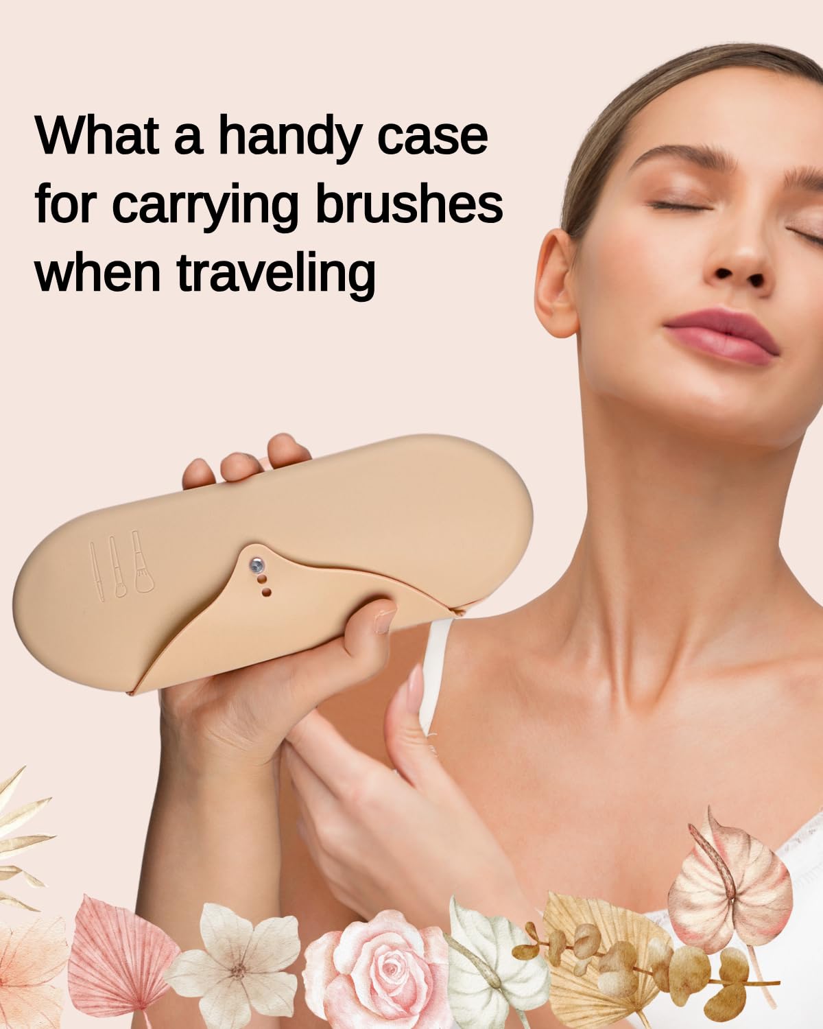 Travel Makeup Brush Bag - Silicone Cosmetic Brush Organizer for On-The-Go Protection | Prevents Brushes from Getting Lost or Dirty in Purse | Easy Clean with Soap | Khaki Color | Perfect for Travel, Gym, and Daily Makeup Organization