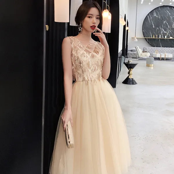 Sparkly Gold Sequin Homecoming Dress for Women - Elegant Prom Party Gown for Dances & Special Occasions