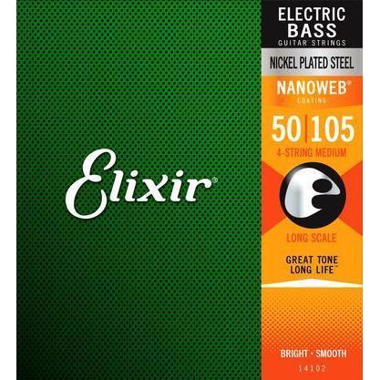 Elixir Nanoweb Coated Bass Guitar Strings - Medium Gauge 50-105 for Enhanced Durability & Tone | Perfect for Studio Recording & Live Performances