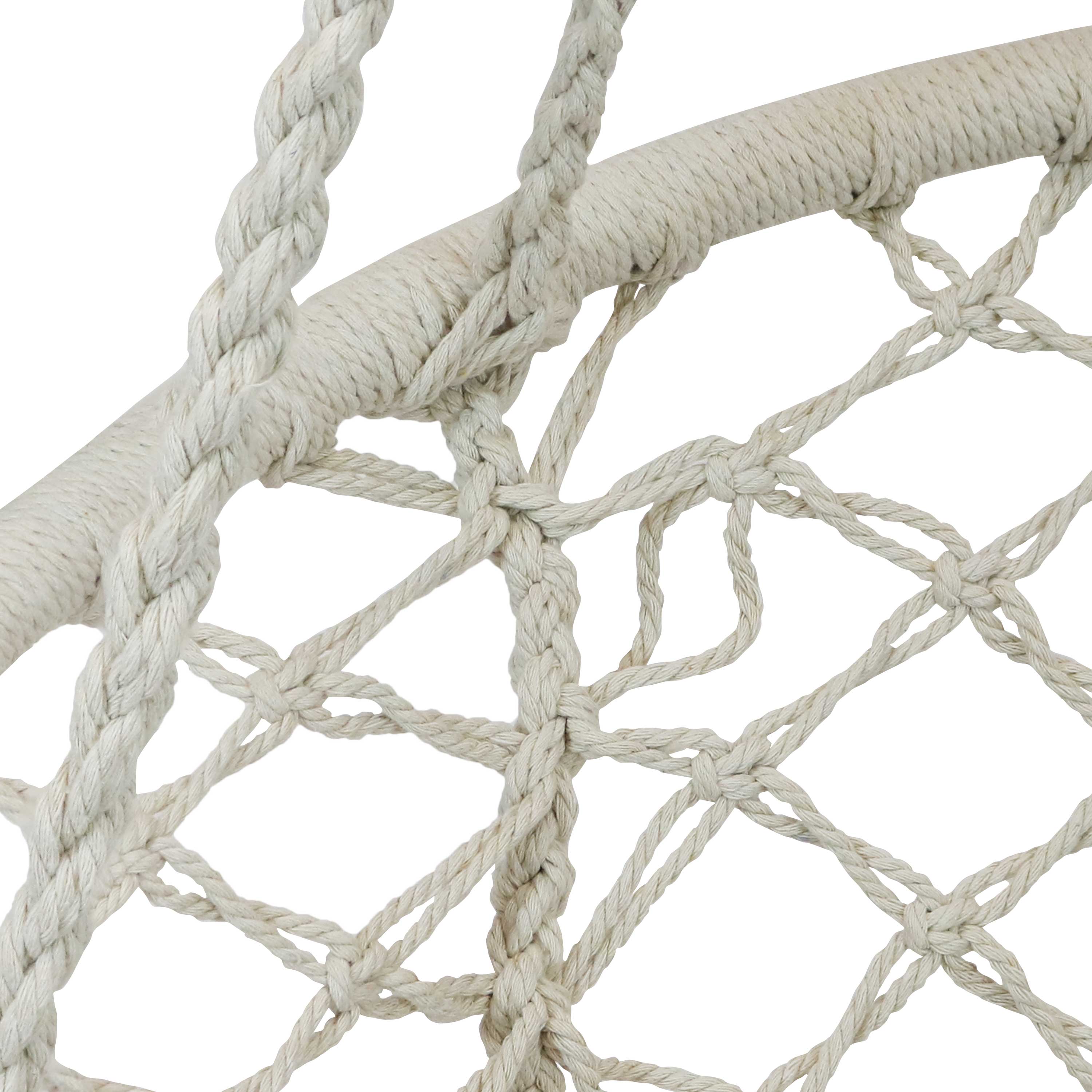 Sunnydaze Macrame Hanging Hammock Chair with Tassels & Cushion - White Cotton Boho Style Swing Seat for Indoor Outdoor Patio, Garden, Balcony Relaxation