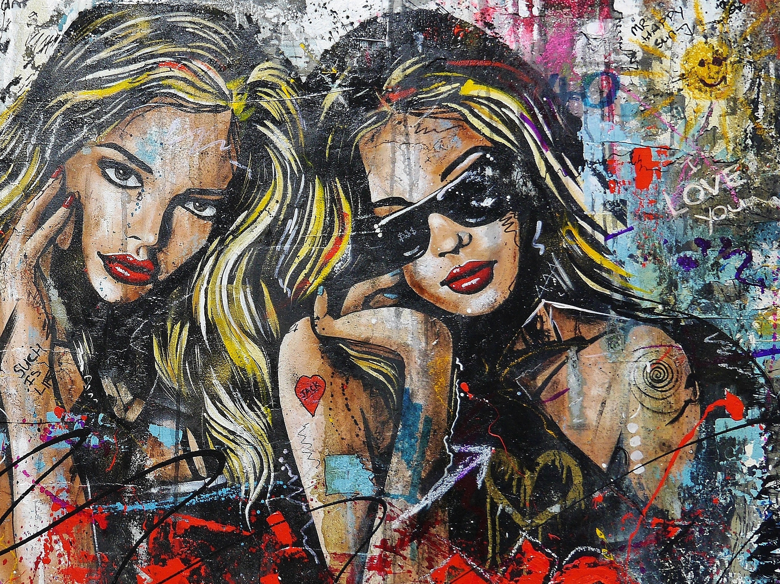 190cm x 100cm Sexy Concrete Textured Street Art Painting of Goddesses - Modern Wall Decor for Living Room, Bedroom & Office