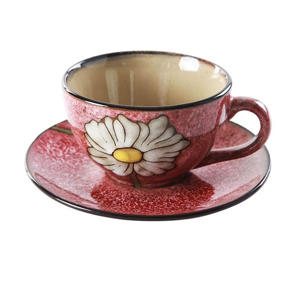 Hand-Painted Ceramic Coffee Cup & Saucer Set - UHNGE-ER High-Temperature Resistant Mug for Latte, Cappuccino, Macchiato & Espresso - Blue & Pink Options - Perfect for Home, Office & Café Use