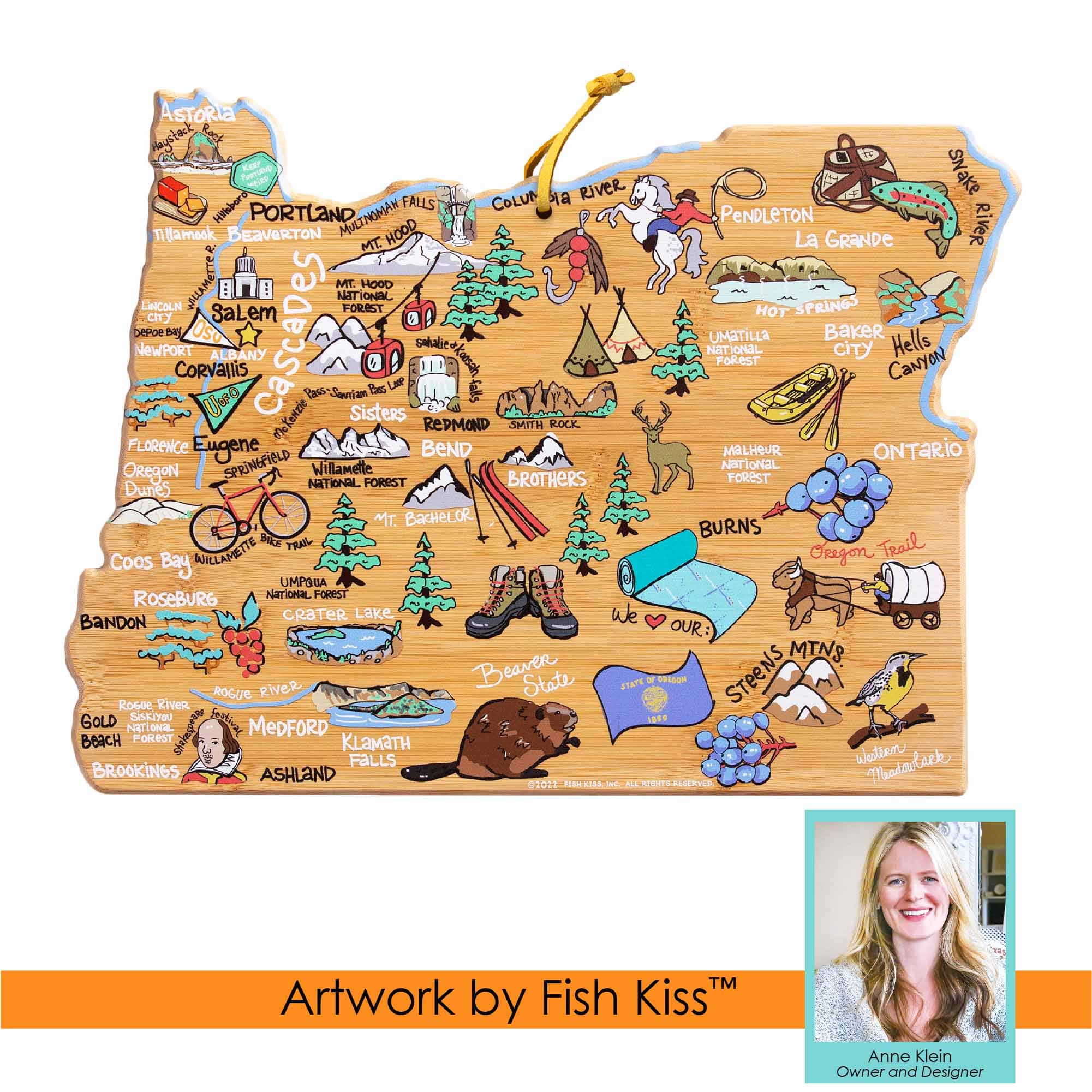 Premium Oregon Wood Cutting Board with Fish Kiss™ Artwork - Durable Kitchen Essential for Chopping, Serving & Decor - Perfect for Home Chefs & Gift Giving