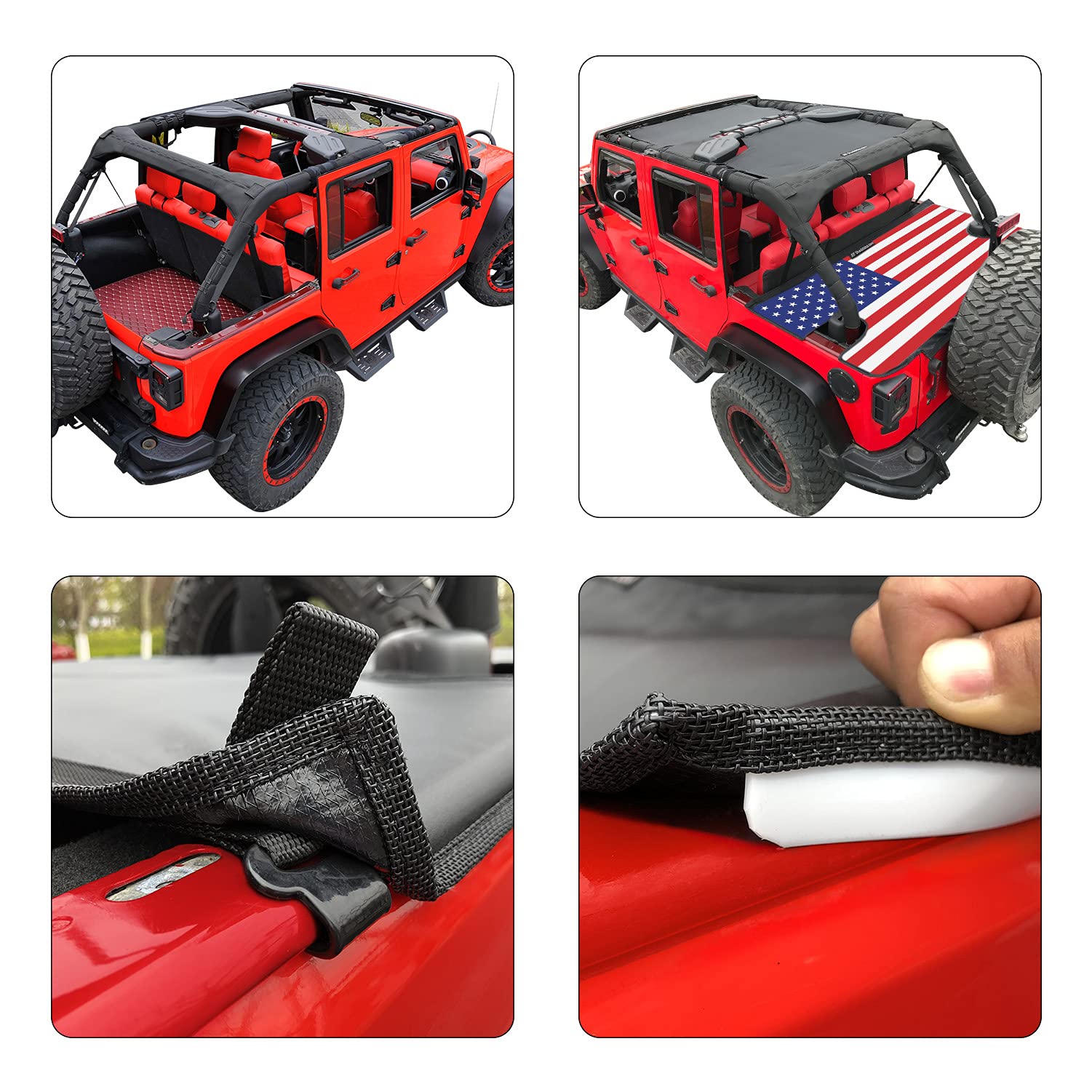 Shadeidea Jeep Wrangler JK 4 Door Tonneau Cover (2007-2018) | Waterproof Vinyl Cargo Trunk Cover for JKU, Rubicon, Sahara & Sport S Models | American Flag Design | 3-Year Warranty | Perfect for Off-Roading, Camping & Outdoor Adventures
