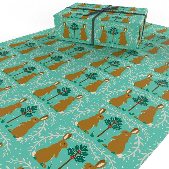 Festive Christmas Rabbit Wrapping Paper - Holiday Gift Wrap for Presents, Party Decorations & DIY Crafts - Perfect for Xmas Gifts, Birthday Presents & Home Decoration