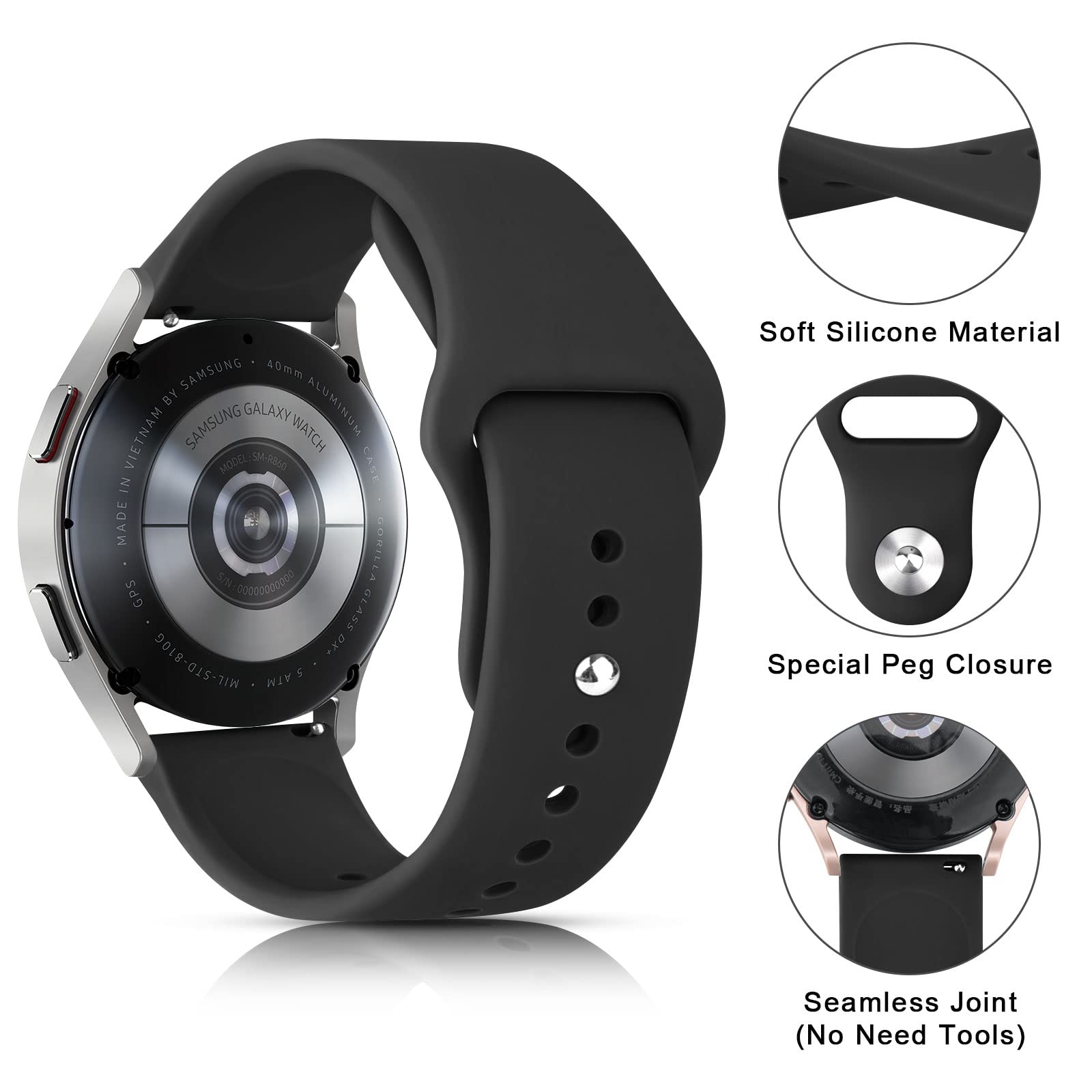 TEWIN 20mm Stainless Steel Mesh Watch Band for Samsung Galaxy Watch Active 2 40mm 44mm / Galaxy Watch 3 41mm / Galaxy Watch 4 40mm 42mm 44mm 46mm - Black, Elegant & Durable Strap for Workouts, Office & Casual Wear