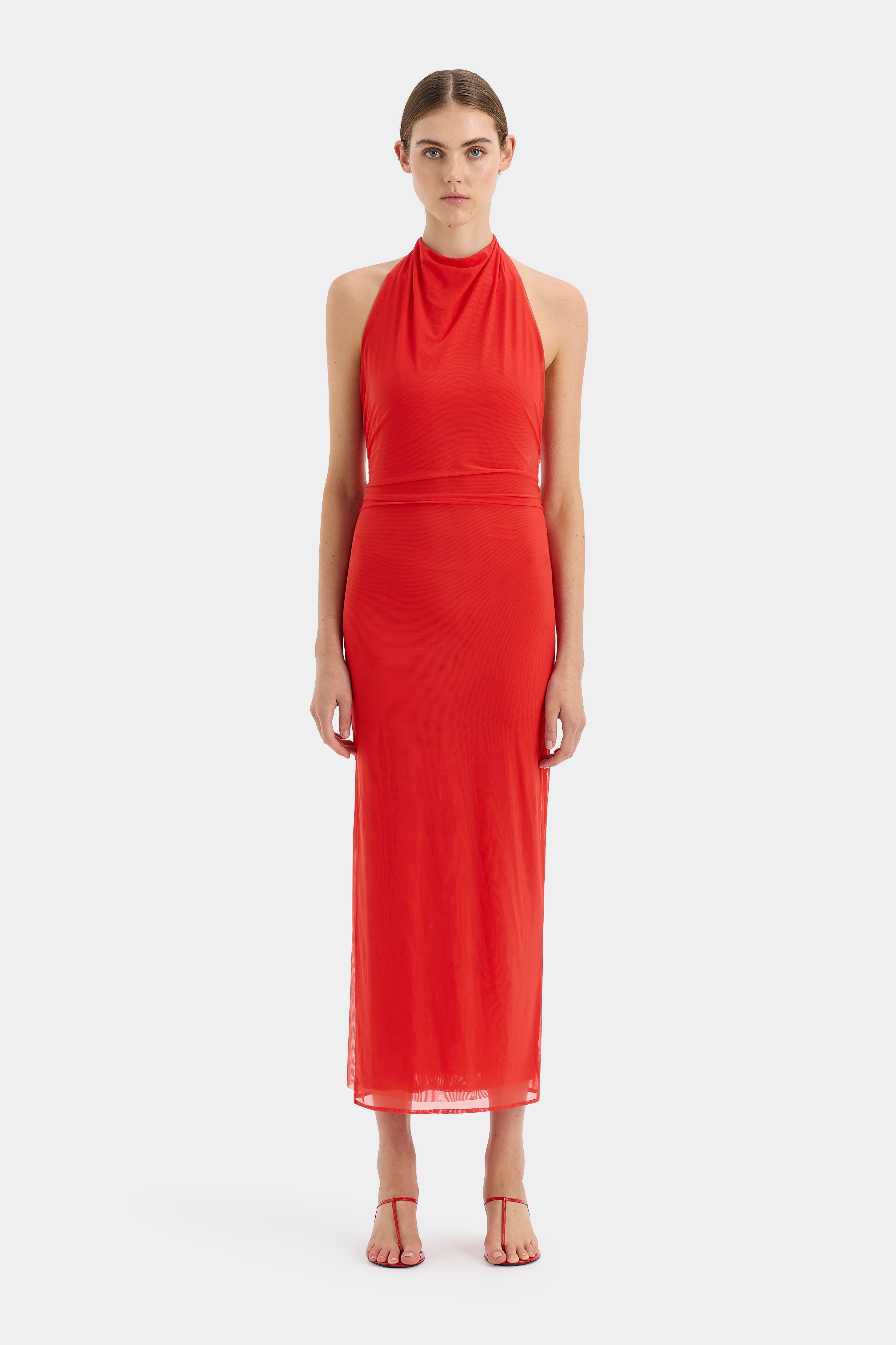 Jacques Mesh Halter Midi Dress - Elegant Summer Party Dress for Women, Beach Wedding Guest Outfit, Cocktail Evening Wear