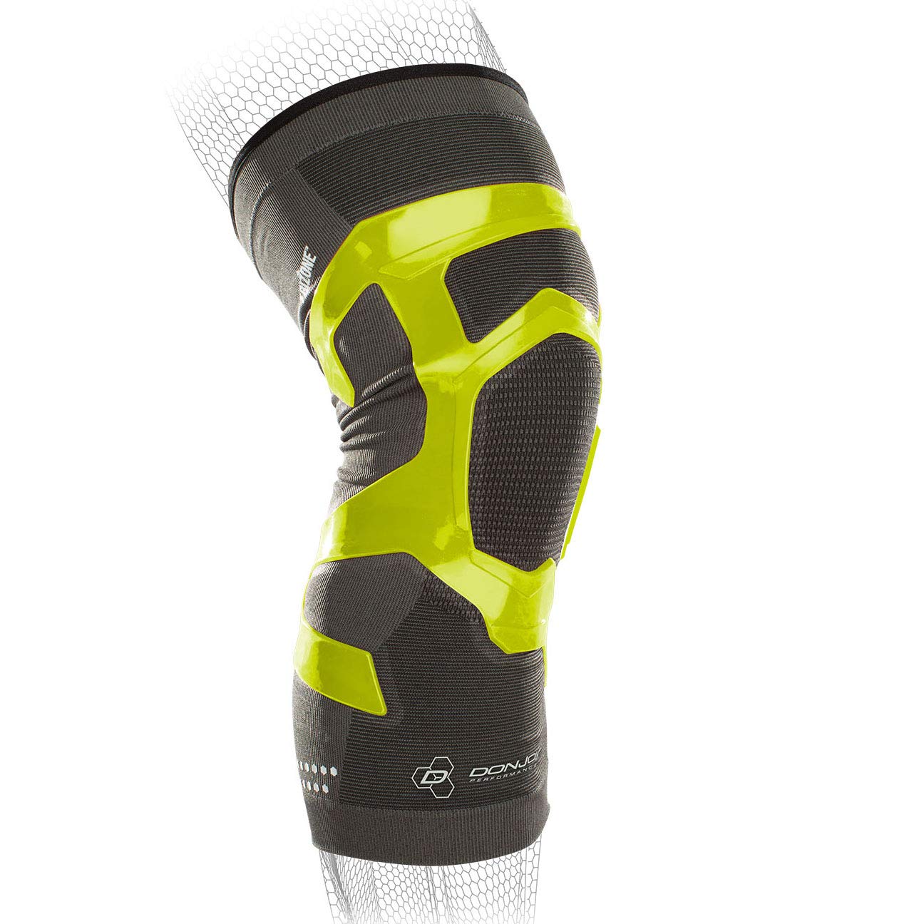 DonJoy Performance TRIZONE Knee Compression Sleeve - Left Leg Support for Running, Basketball & Workouts - Medium Size in Slime Green - Relieves Pain & Enhances Performance