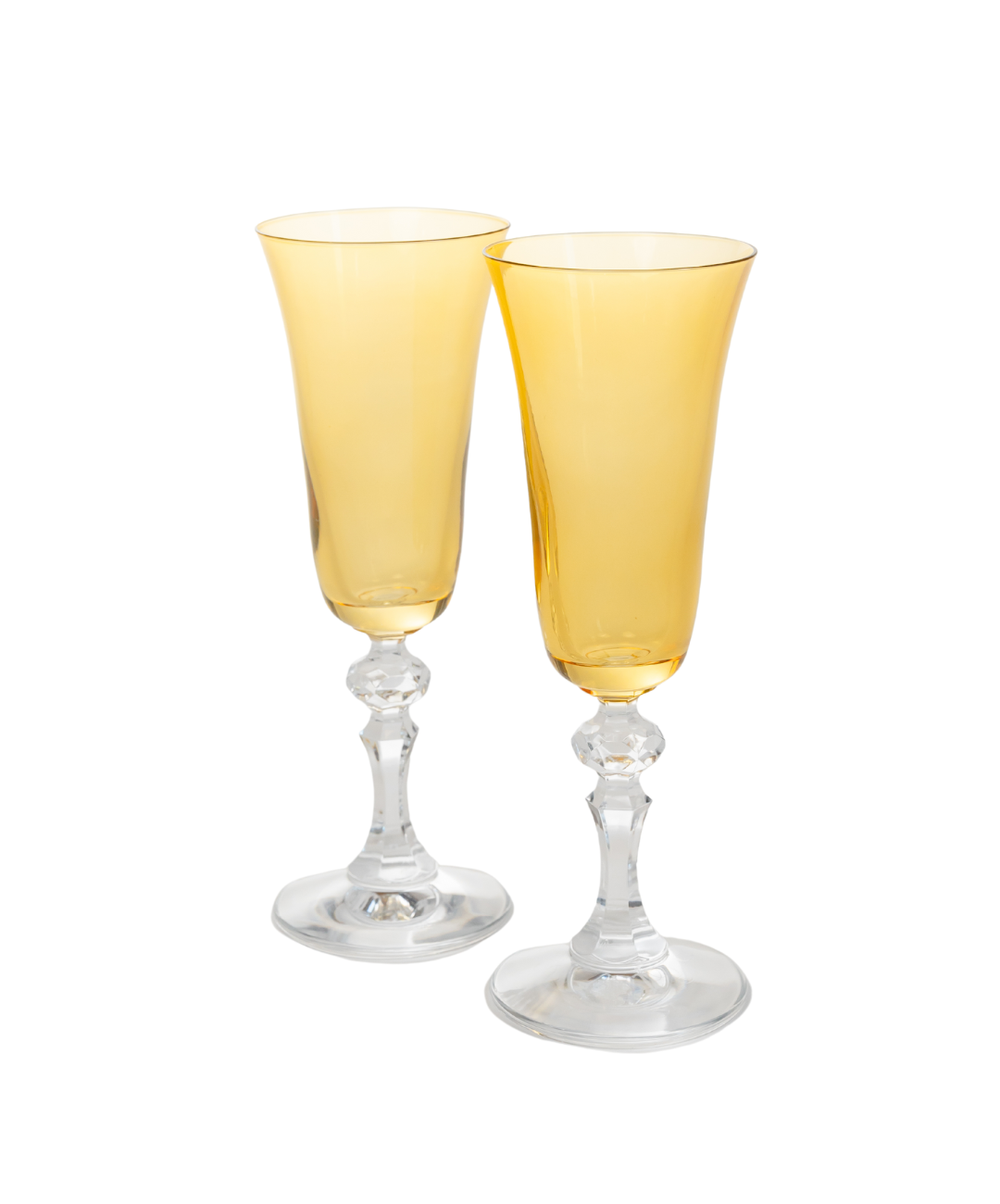 Estelle Colored Regal Flute with Clear Stem - Set of 2 Champagne Glasses (Yellow) - Perfect for Weddings, Parties & Elegant Cocktails