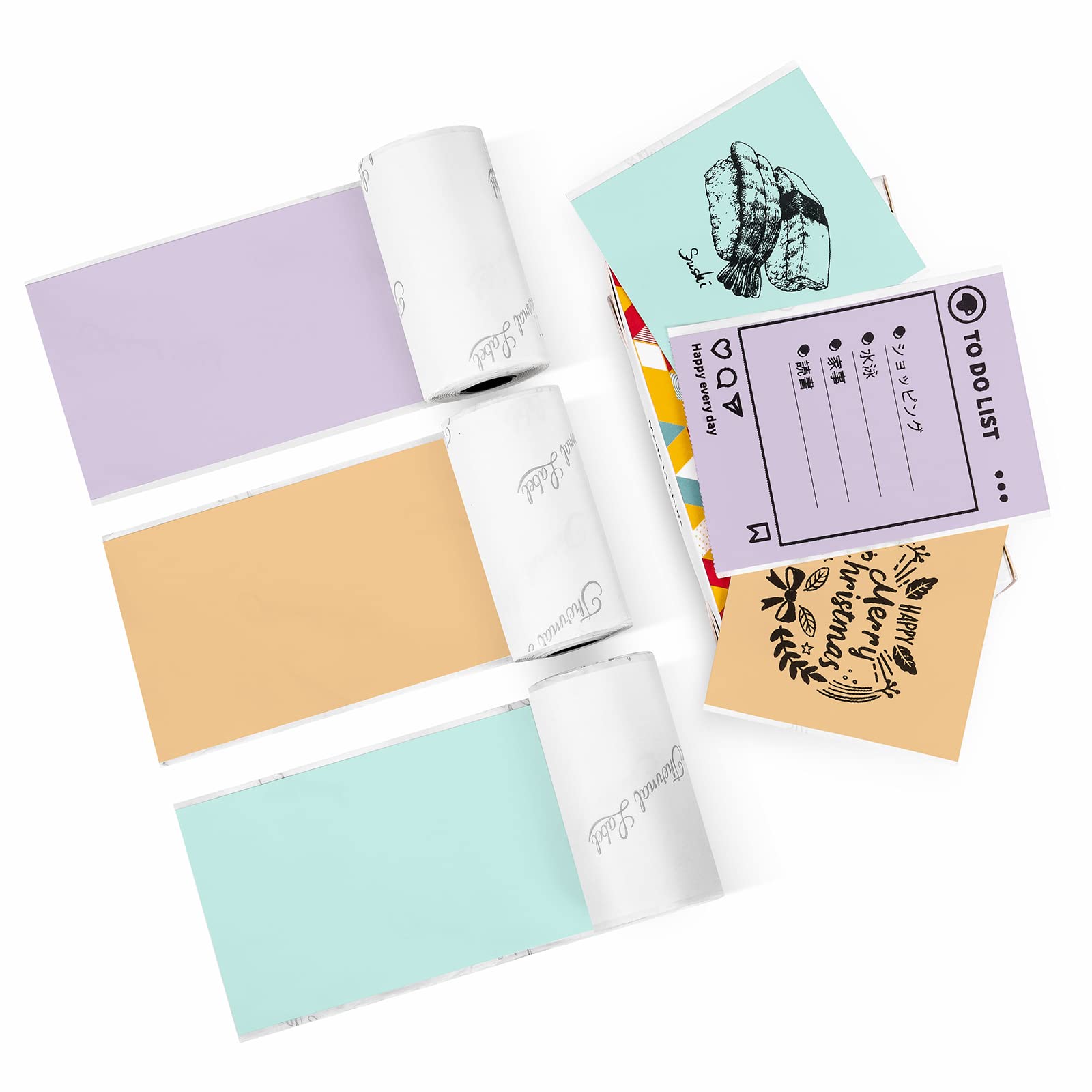 Phomemo 53mm Thermal Sticker Paper - 3 Rolls, Orange/Purple/Green Adhesive Labels for M02/M02S/M02 PRO/M03/M03AS/M04S Mini Printers | Black Text Printing | Perfect for Shipping Labels, Barcode Tags & Small Business Packaging