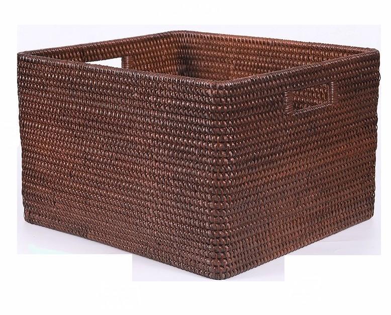 Large Brown Woven Rattan Storage Basket - Rectangular Organizer for Kitchen, Clothes, Toys & Home Decor | Perfect for Shelves, Closets & Laundry Rooms