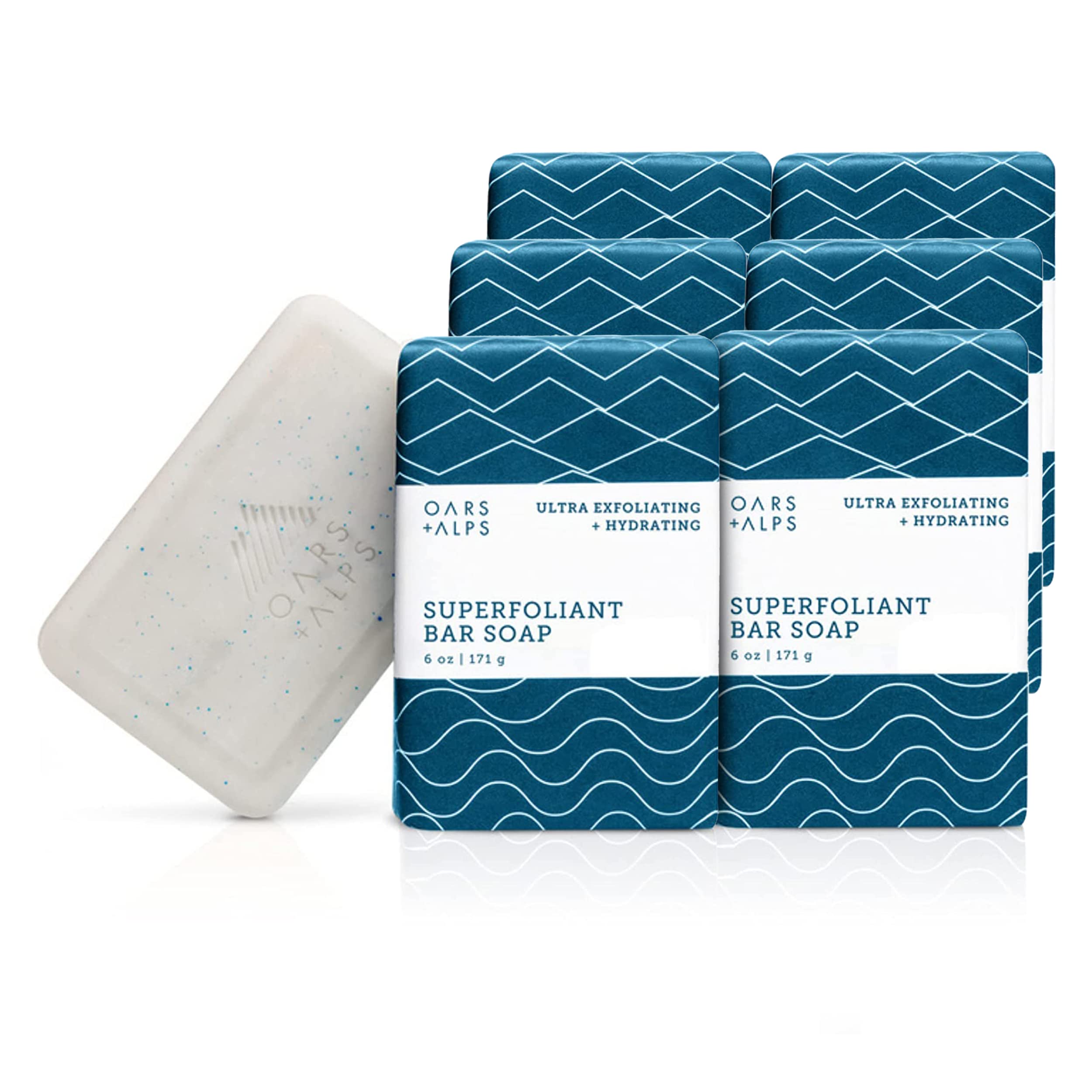 Oars + Alps Superfoliant Exfoliating Men's Bar Soap - Dermatologist Tested, Natural Ingredients, Travel Size (6 Pack, 6 Oz Each) - Perfect for Gym, Travel & Daily Skincare Routine