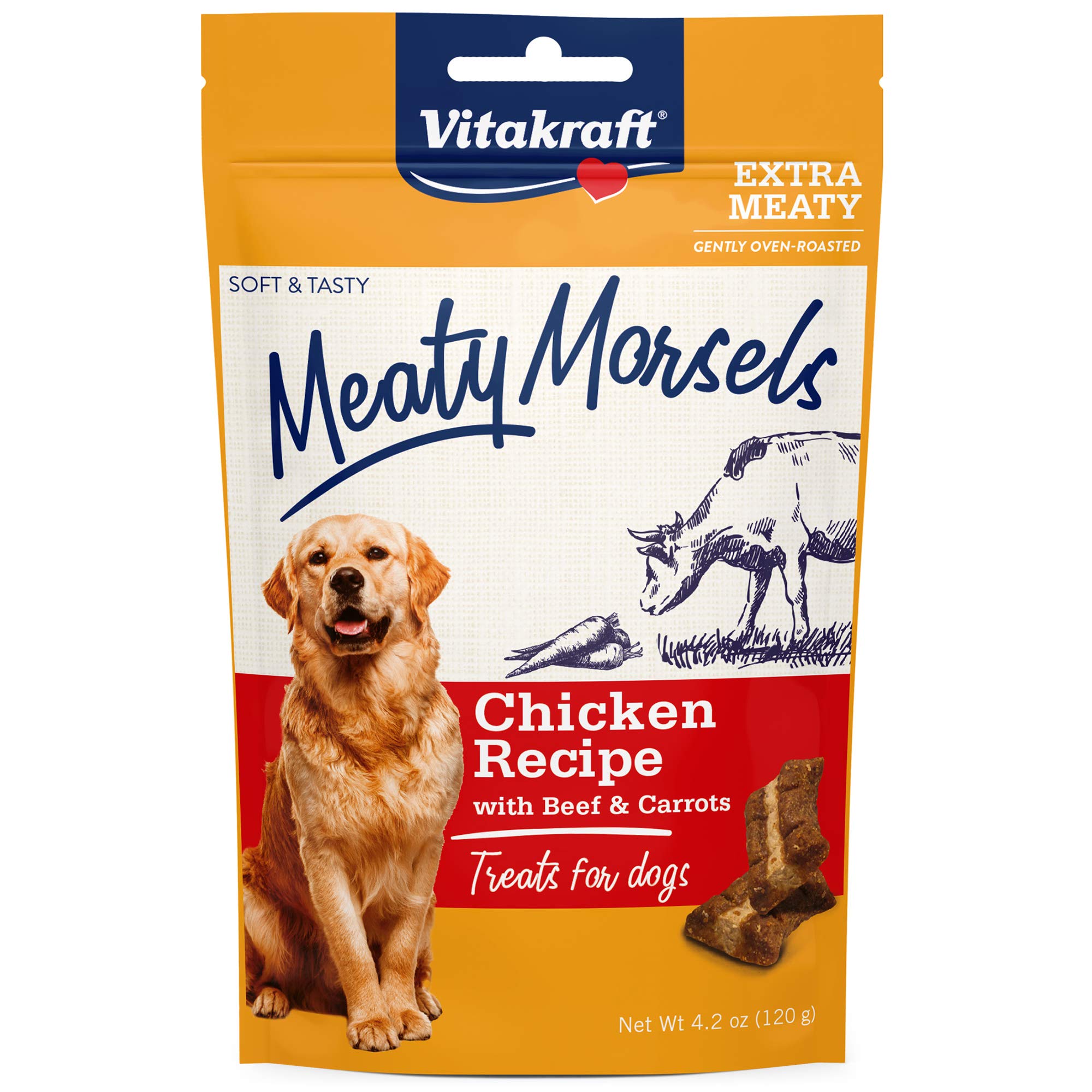 Vitakraft Meaty Morsels Dog Treats - Chicken, Beef & Carrot Flavor - Soft Training Treats for Small & Large Dogs - Oven-Baked Natural Ingredients - Perfect for Reward Training & Snack Time