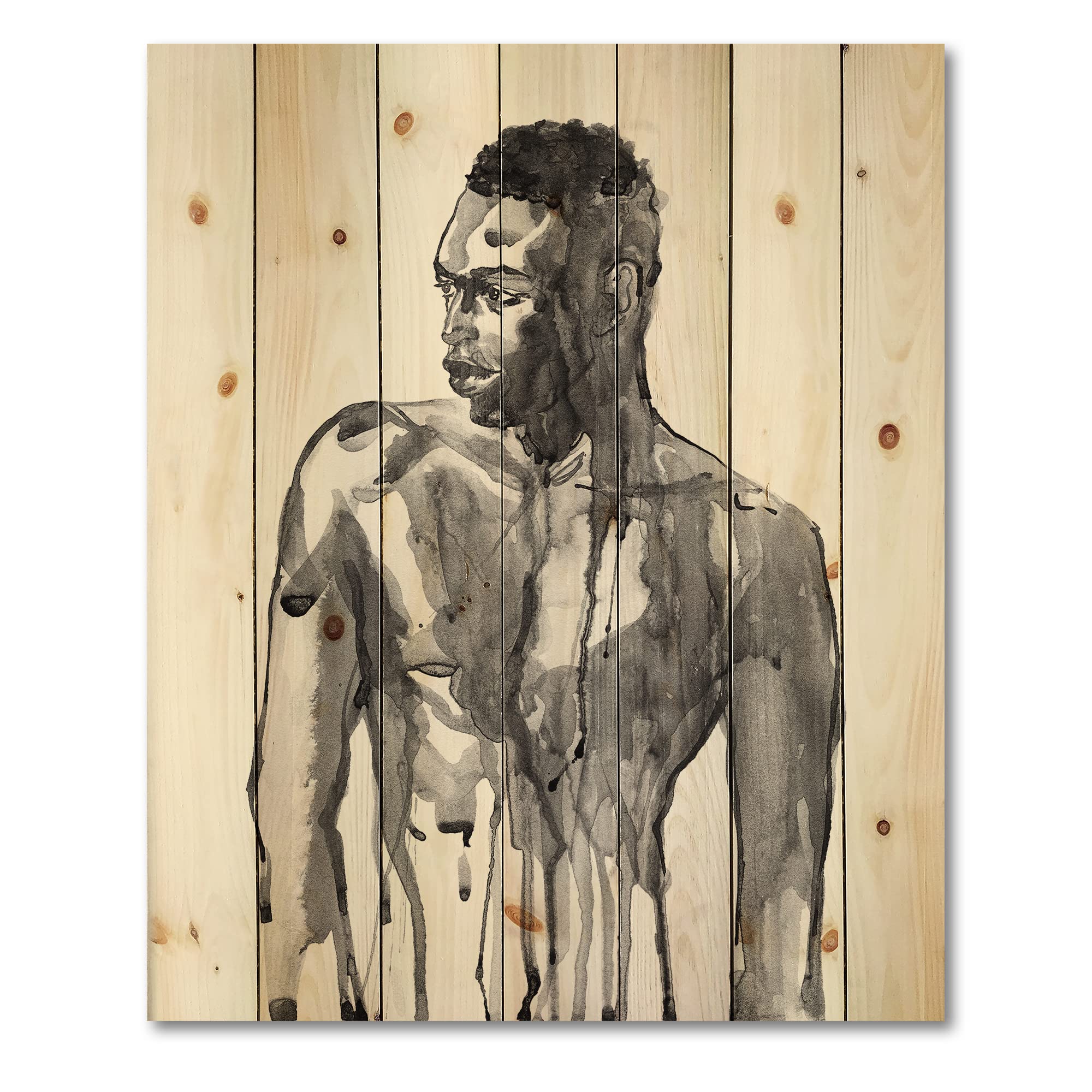 Handsome African Man Portrait Wood Wall Art - Modern Black Pine Decor for Living Room