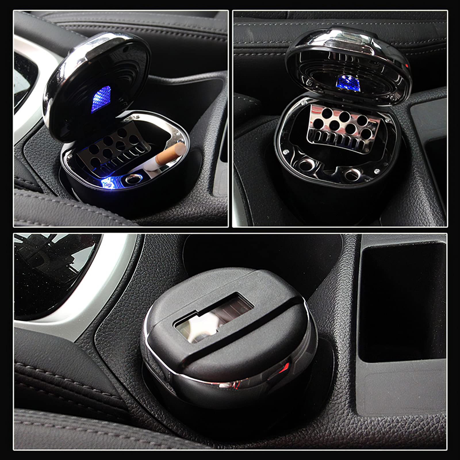 Windproof Car Ashtray with Lid & LED Light - Large Capacity Cigarette Ashtray for Cars, Odor-Free Smoking Accessory with Cup Holder | Perfect for Road Trips, Commuting & Smokers On-The-Go