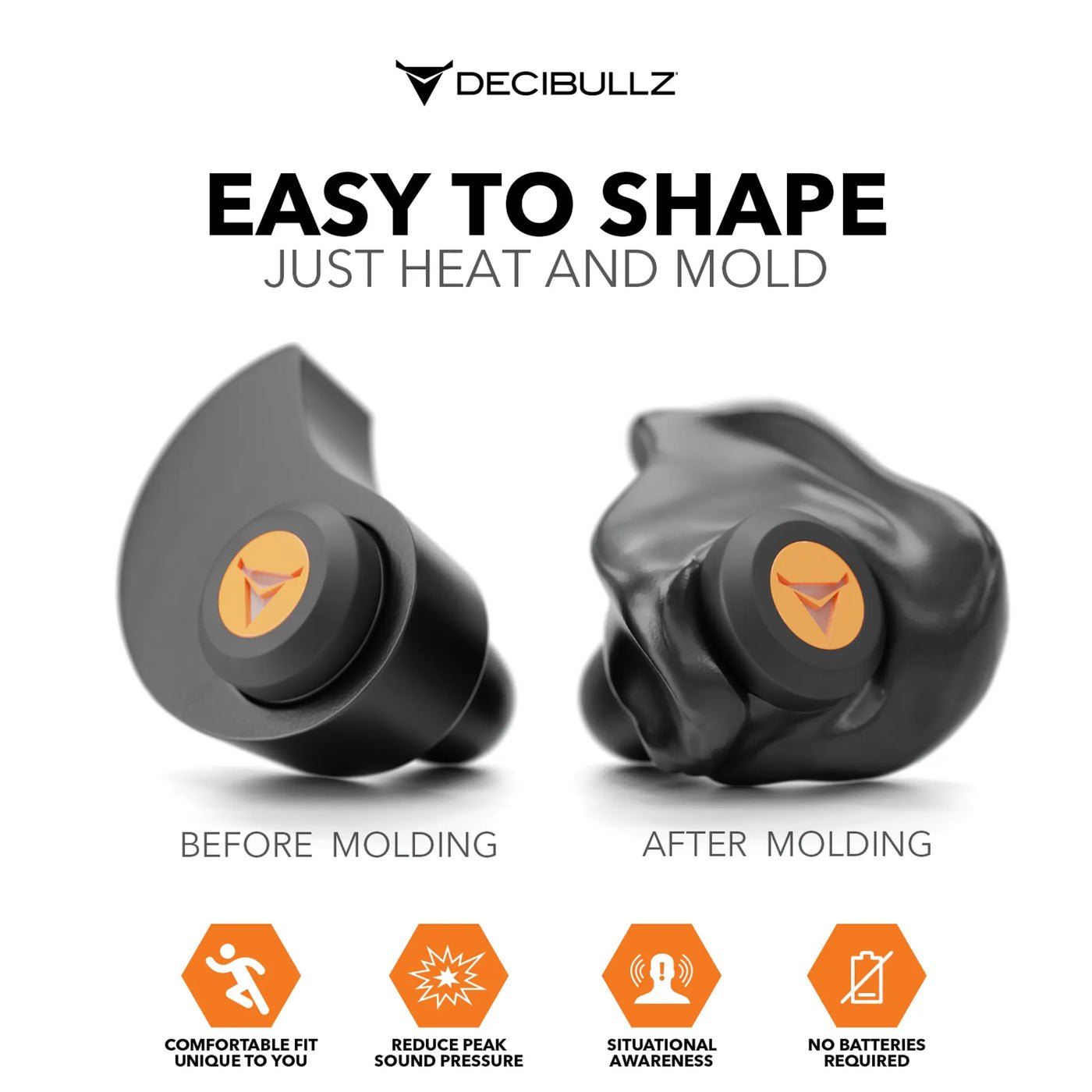 Decibullz Custom Moldable Ear Plugs for Shooting & Hearing Protection - Perfect for Shooting Ranges, Concerts & Loud Work Environments