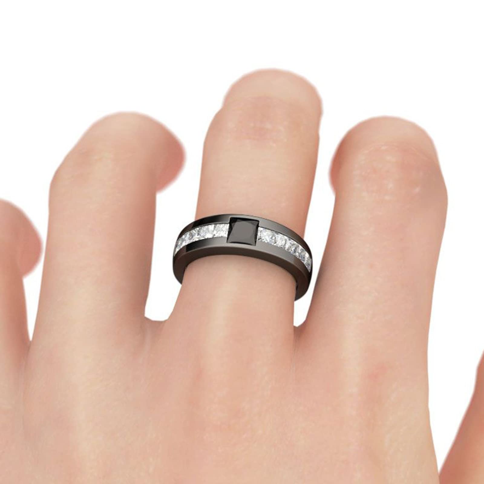 Jeulia Sterling Silver Eternity Ring Set - Black Tone Princess Cut Wedding Band for Men & Women, Diamond Engagement Stacking Rings with Jewelry Gift Box | Perfect for Anniversaries, Proposals & Special Occasions