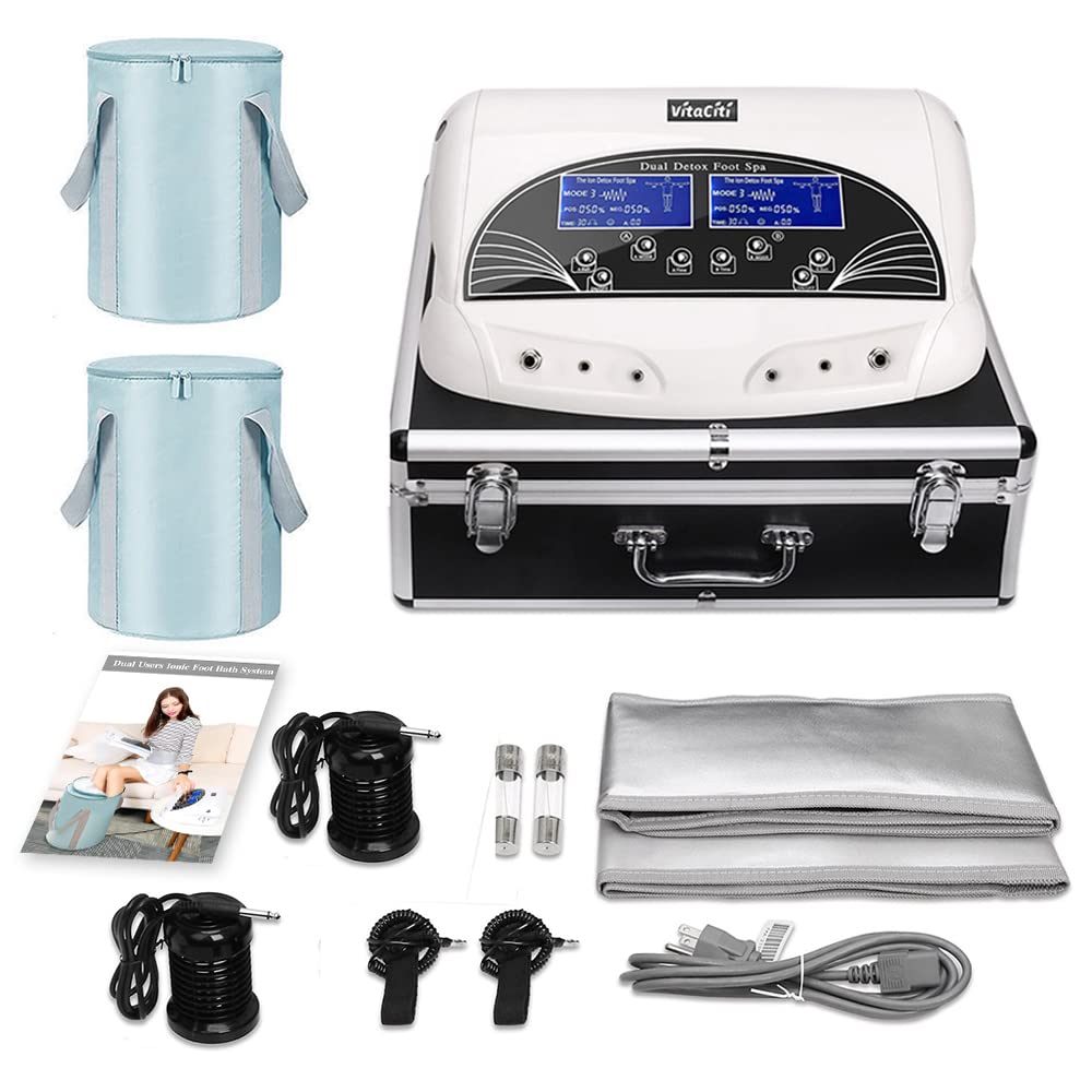 Dual Ionic Detox Foot Spa Machine with LCD Display - Negative Hydrogen Detox System, Includes Black Aluminum Case & 2 Foot Soaking Buckets | Perfect for Home Relaxation, Spa Treatments, and Detox Therapy