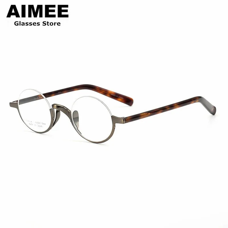 Aimee Unisex Semi-Rimless Round Titanium Eyeglasses Frame 111380 - Lightweight & Durable Eyewear for Work, Reading, and Everyday Fashion