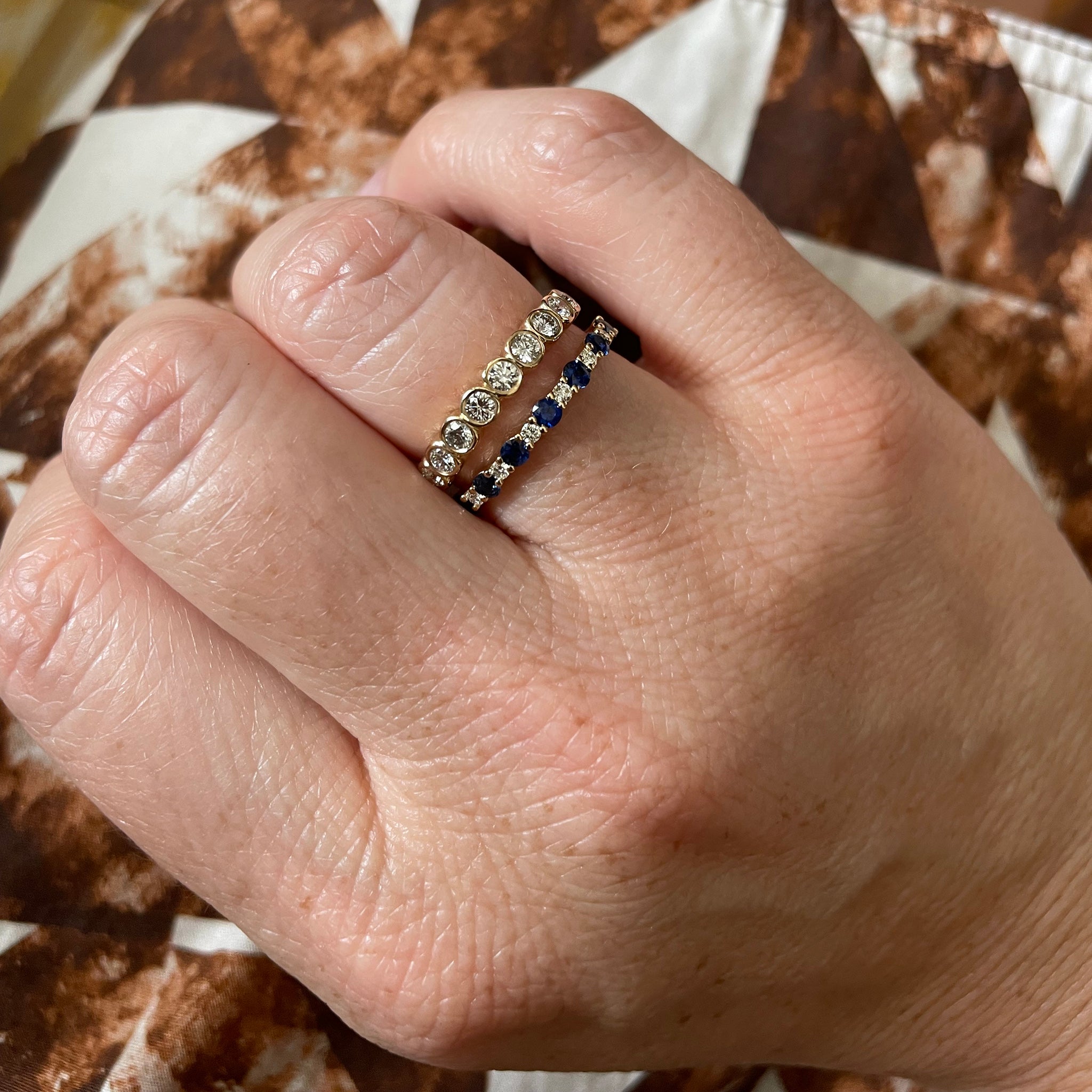 14K Yellow Gold Sapphire & Diamond Halfway Band Ring - Elegant Jewelry for Weddings, Anniversaries & Special Occasions