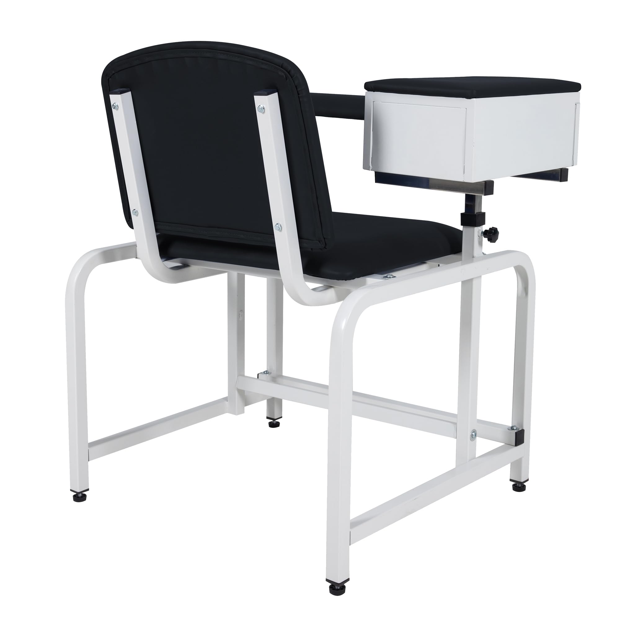 COOLWAVE Adjustable Phlebotomy Chair with Drawer - Extra Thick Padded Lab Blood Drawing Chair with Armrest (Black) - Perfect for Medical Clinics, Hospitals & Blood Donation Centers