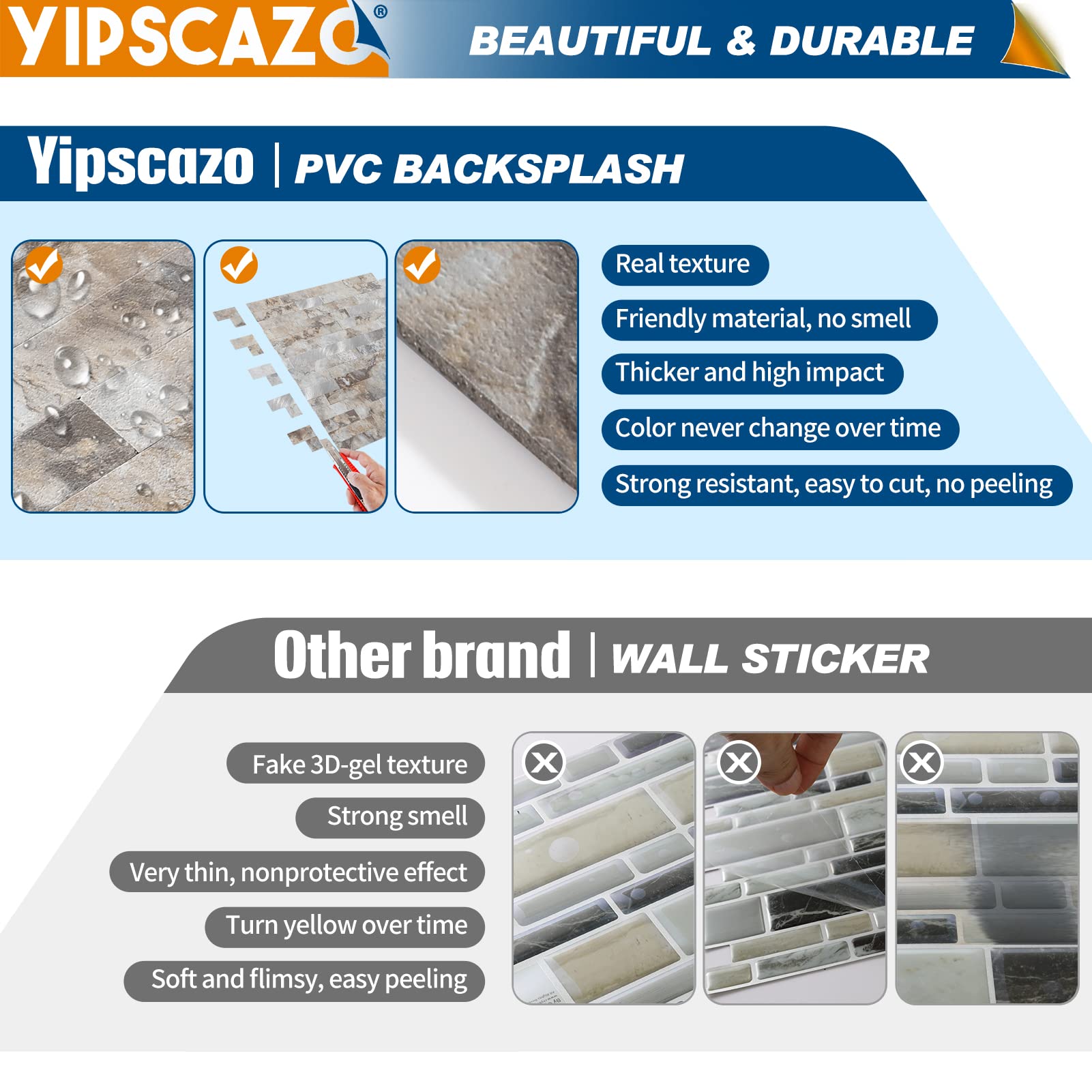 10-Pack Self-Adhesive PVC Wall Tiles - 12
