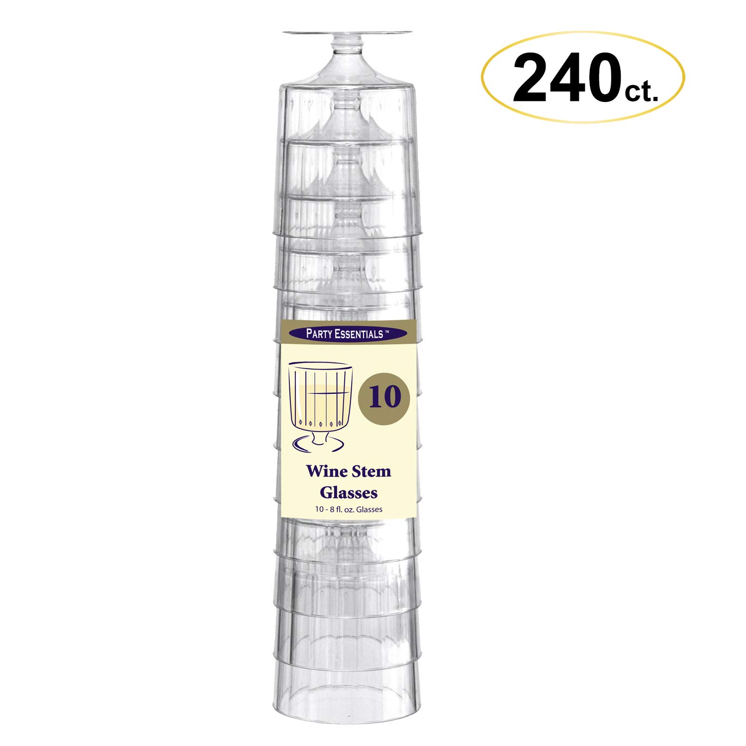 Elegant Plastic Wine Stem Glasses - 8 oz Clear Disposable Cups for Parties, Weddings & Events (Case of 240) - Perfect for Cocktail Receptions, Banquets & Upscale Gatherings