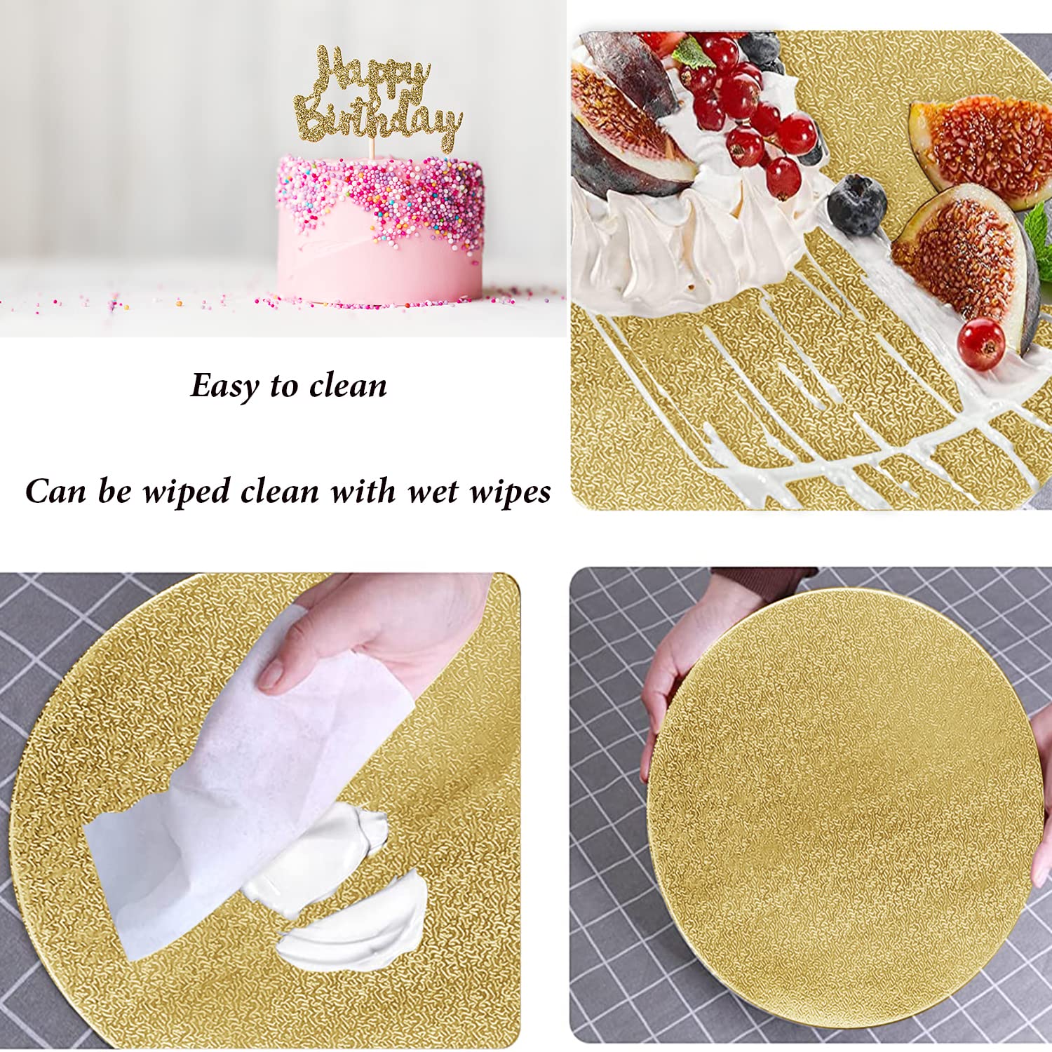 WANBAO 4-Pack Gold Cake Boards - 6, 8, 10, 12 Inch Round Cake Circles - Sturdy Cardboard Cake Base for Baking, Wedding, Birthday & Dessert Display - Perfect for Cake Decorating, Pizza Serving & Food Exhibition Displays