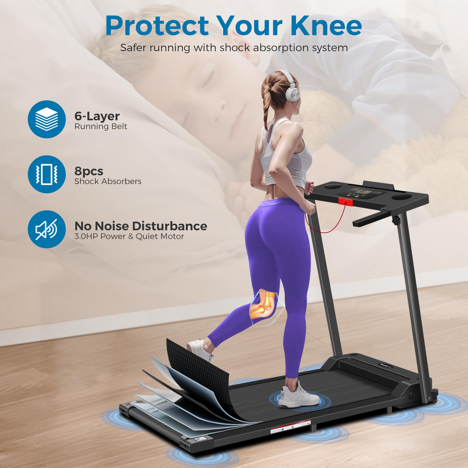 2025 Upgraded Portable Electric Treadmill for Home - 300 lbs Capacity Folding Walking Pad with LED Display & Handles | Compact Lightweight Treadmill for Small Spaces, Apartment Workouts & Home Office Fitness