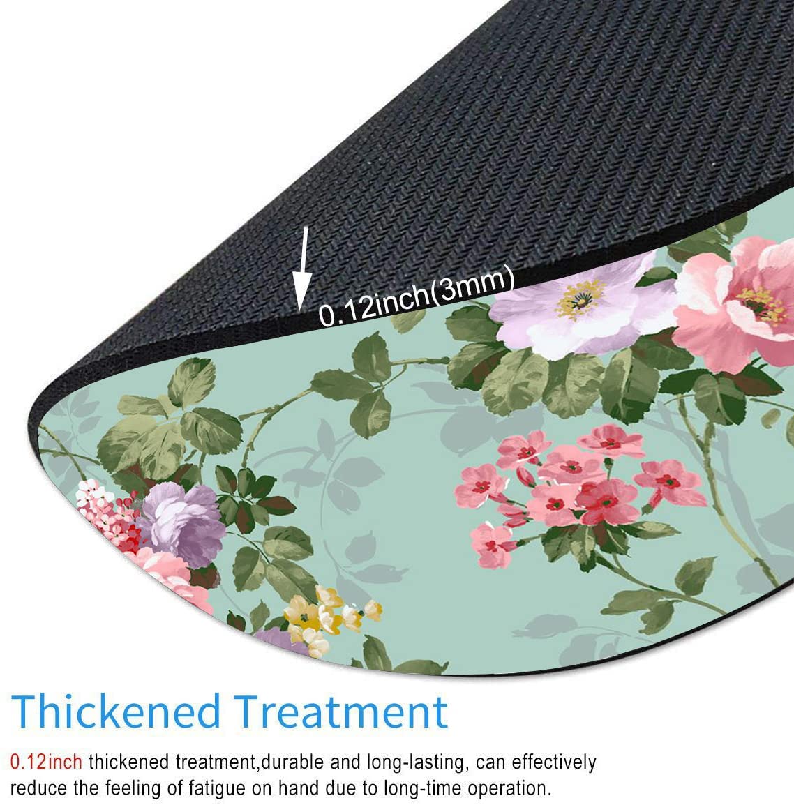 Floral Teal Mouse Pad - Non-Slip Rubber Base, Washable Round Mousepad with Lycra Cloth for Office & Laptop - Perfect for Work, Gaming & Home Use