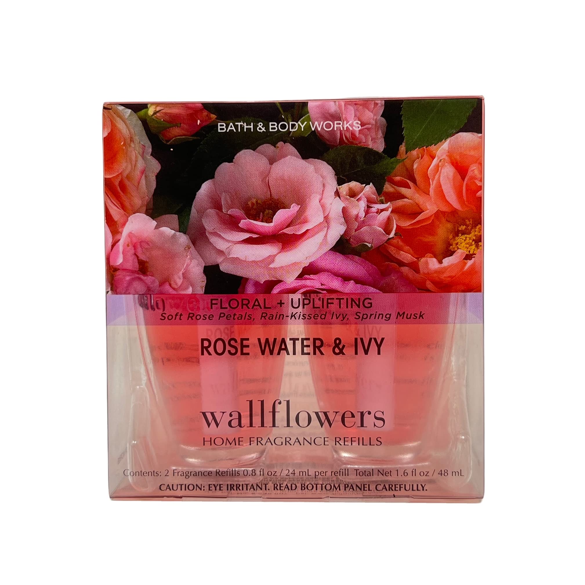 Rose Water & Ivy Wallflowers Home Fragrance Refill Bulbs - 2 Pack | Long-Lasting Scent for Bedroom, Bathroom & Living Room | Plug-In Air Freshener Refills for Home & Office