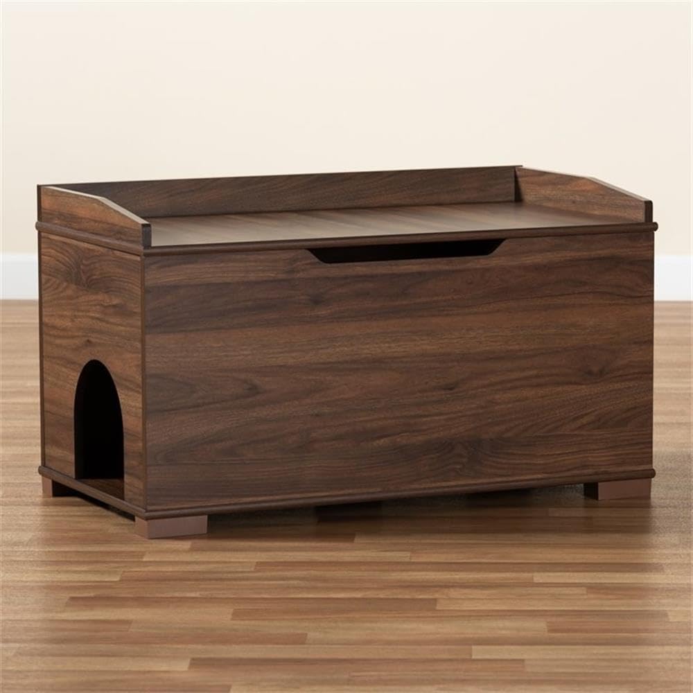 Baxton Studio Mariam Modern Walnut Brown Wood Cat Litter Box Cover - Stylish Furniture to Hide Litter Box in Living Room, Bedroom or Bathroom