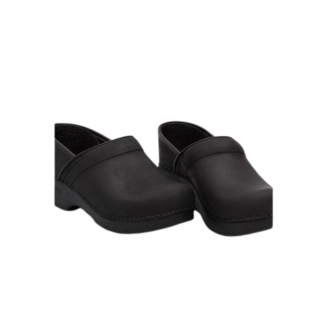 DANSKO Professional Women's Black Oiled Leather Clogs - Comfortable Slip-Resistant Work Shoes for Nurses, Chefs & Healthcare Workers