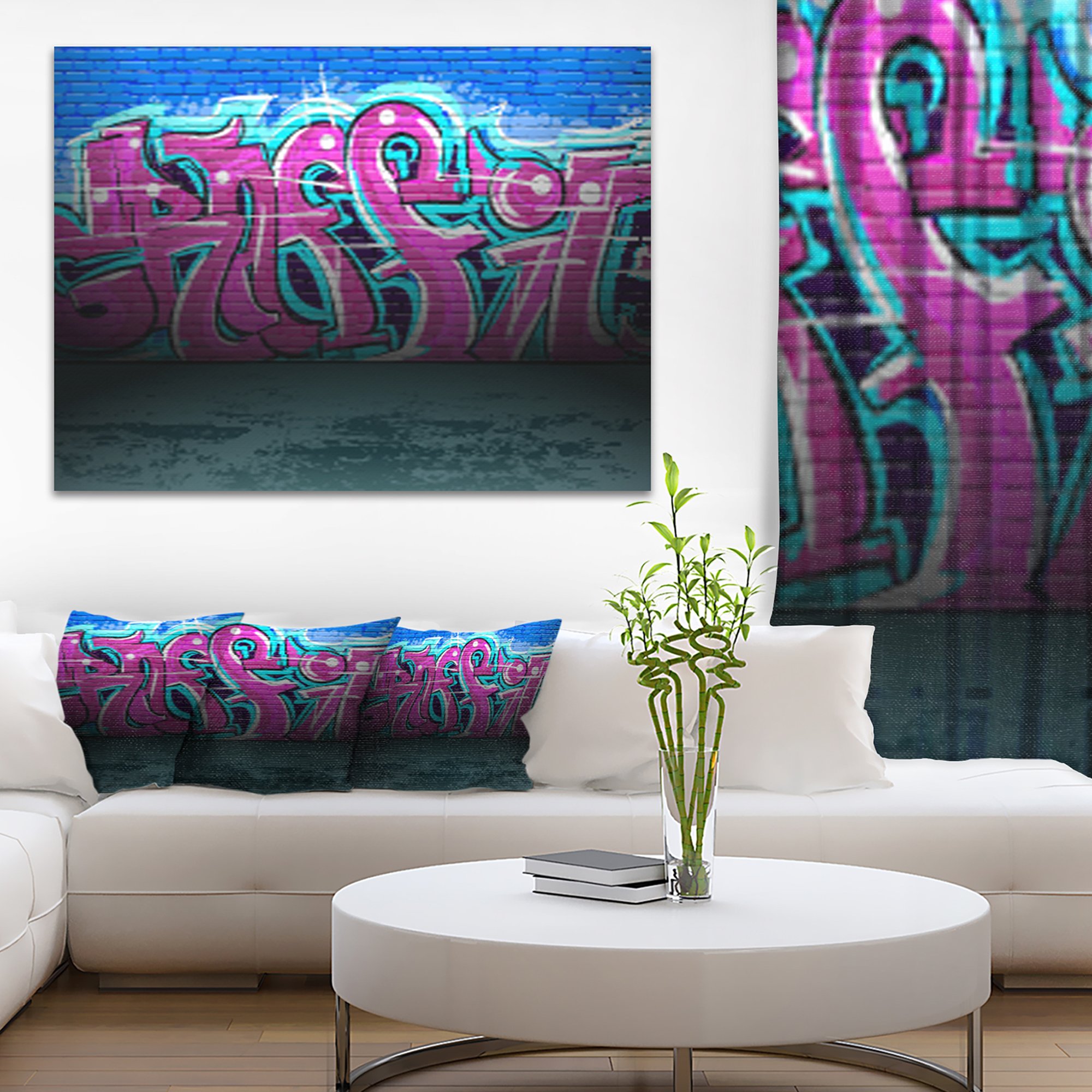 Vibrant Purple Graffiti Wall Street Art Canvas Print - Urban Decor for Living Room, Bedroom & Office