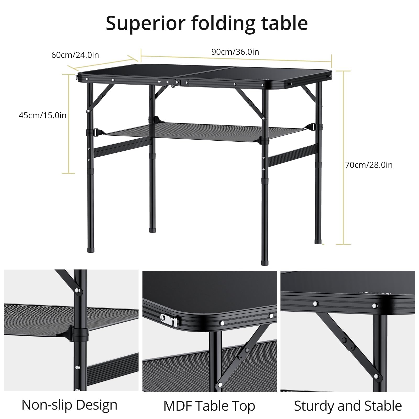 Anbte Folding Camping Table with Storage Net - Adjustable Height 26.4