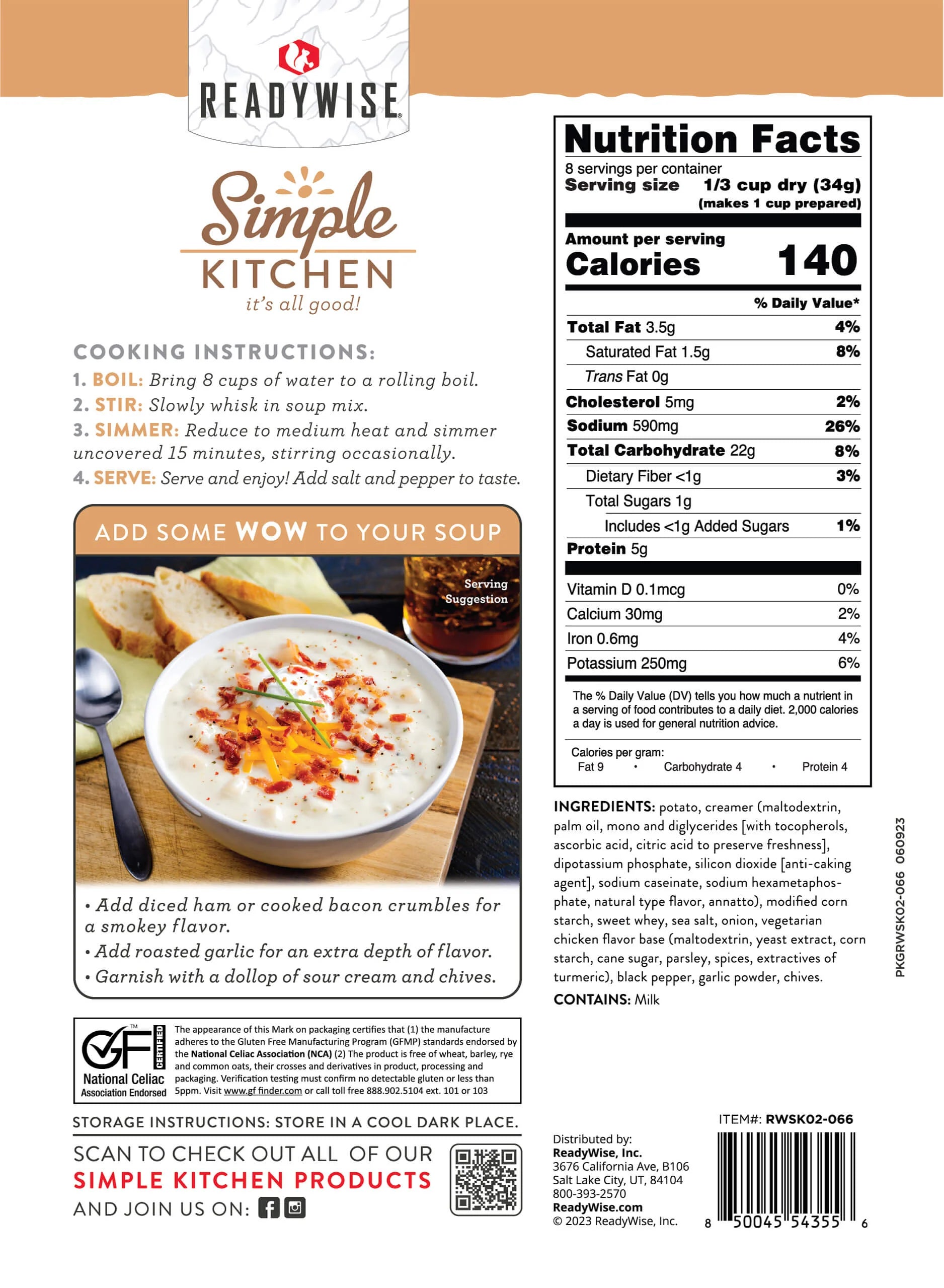 ReadyWise 6 Pack Creamy Potato Soup Mix - 8 Servings per Pack | Emergency Food Supply, Camping Meals & Quick Easy Dinner Solution