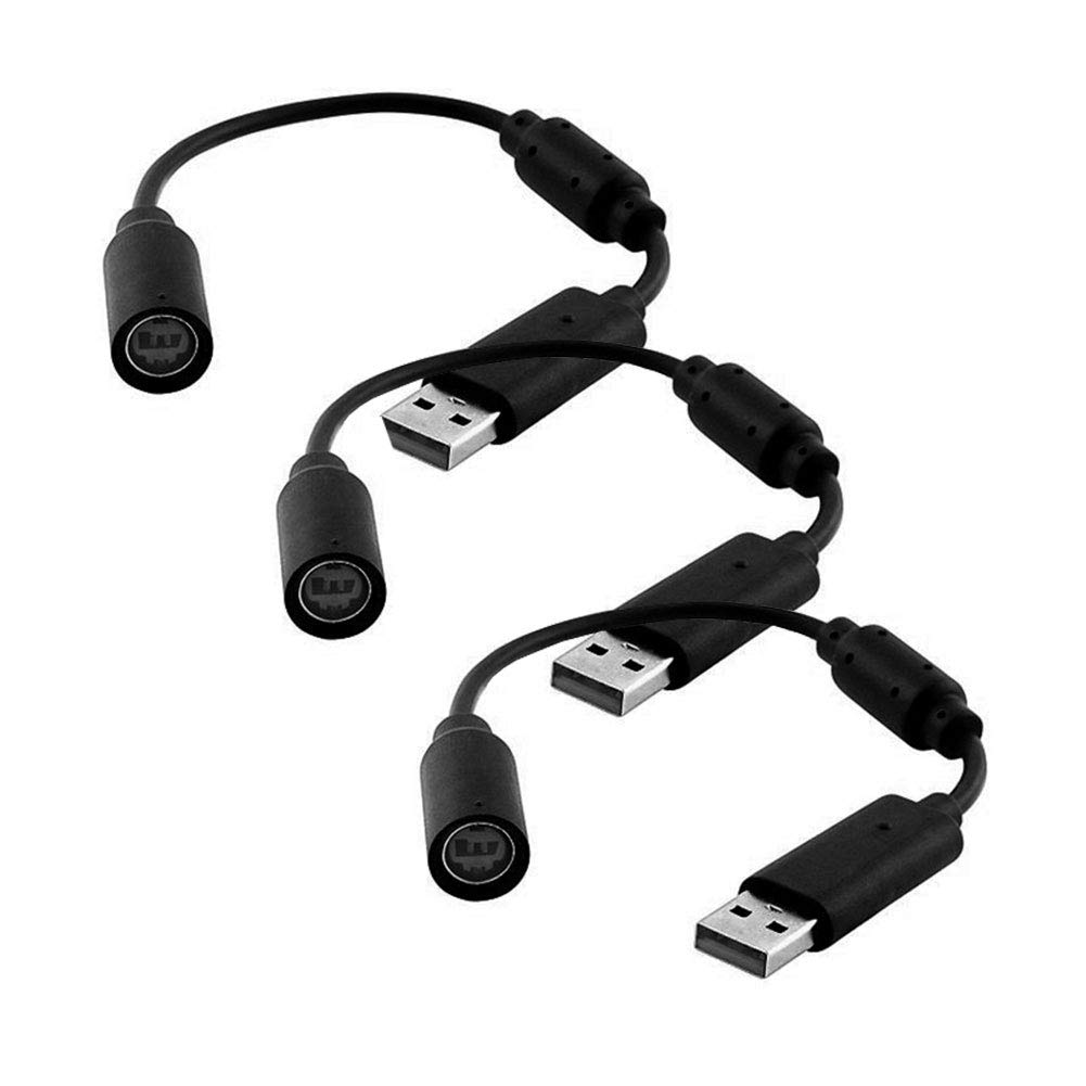 Xbox 360 PC Wired Controller Replacement USB Dongle Breakaway Cable - 3 Pack Black | Compatible with Rock Band & Guitar Hero | Durable Game Controller Adapter for Seamless Gaming Experience