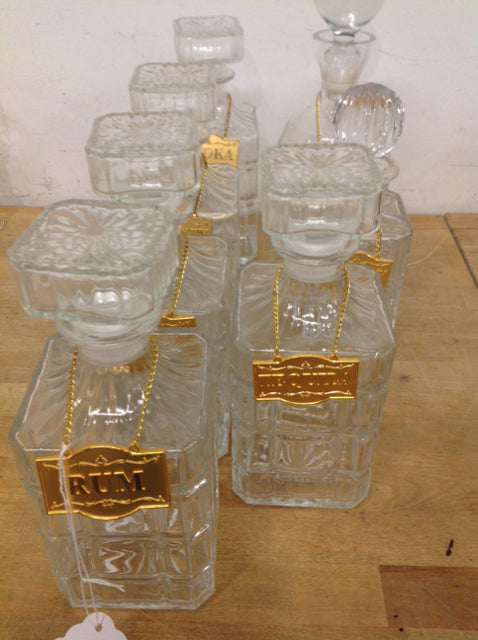 Premium Set of 7 Crystal Glass Decanters with 24K Gold Accent Tags - Perfect for Whiskey, Wine & Liquor Storage, Home Bar Decor, and Gift Giving