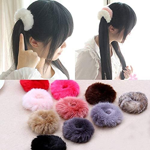 6 Pack Faux Fur Hair Scrunchies - Soft Fuzzy Elastic Hair Bands for Women & Girls - Cute Ponytail Holders & Hair Accessories - Perfect Gift for Birthdays, Christmas & Daily Styling
