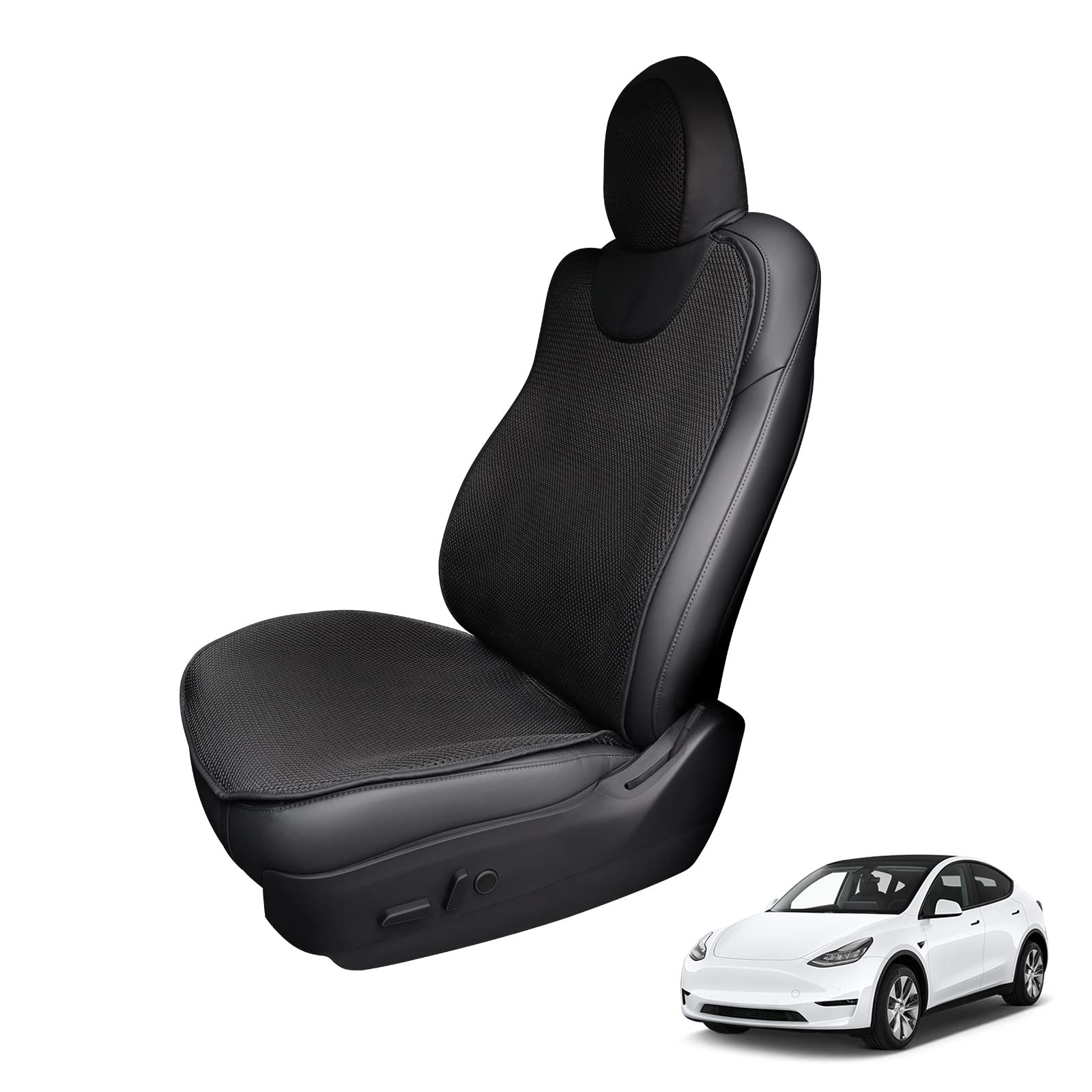 Premium Tesla Seat Protector - Model 3 (2017-2024) & Model Y (2020-2025) - Breathable Anti-Slip Car Seat Cover Mat - All Season Polyester Protection - Black (1PC) - Perfect for Daily Commuting, Road Trips & Protecting Leather Seats