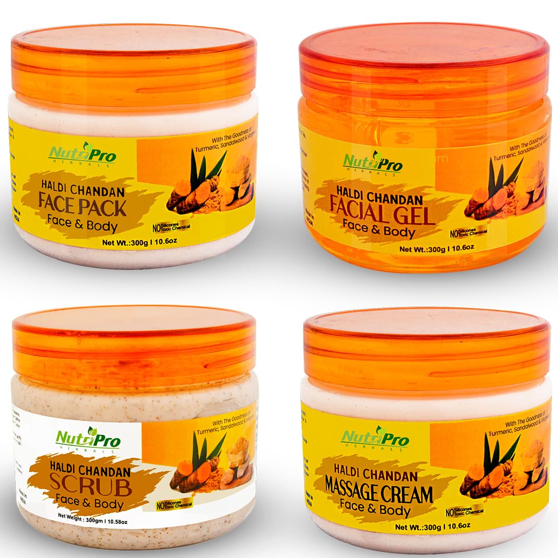 NutriPro Haldi Chandan Facial Kit 1200gm - 4-Piece Skincare Set with Scrub, Mask, Moisturizer & Face Gel for Radiant Glowing Skin | All Skin Types | Daily Beauty Routine & Spa Treatment