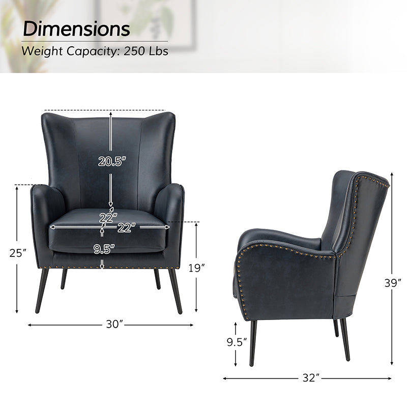 Stylish Shepherd Wingback Vegan Leather Armchair - Modern PU Leather Accent Chair for Living Room, Bedroom & Office - Comfortable Mid-Century Design with Optional Types