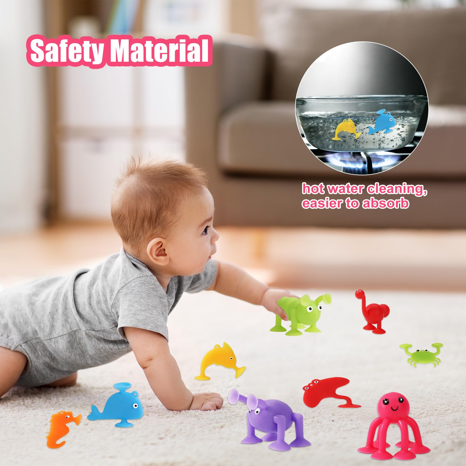 10-Piece Soft Silicone Ocean Animal Suction Cup Toys - Bath & Sensory Play for Kids Ages 3-7 - Montessori Learning Toys for Boys & Girls - Perfect for Bathtime Fun, Sensory Development & Early Education