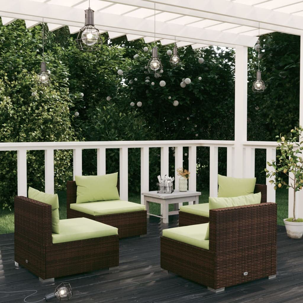 vidaXL 4-Piece Patio Lounge Set with Comfortable Cushions - Modular Design Poly Rattan Outdoor Furniture - Lightweight Garden Seating in Brown & Green - Perfect for Backyard, Poolside & Terrace Relaxation