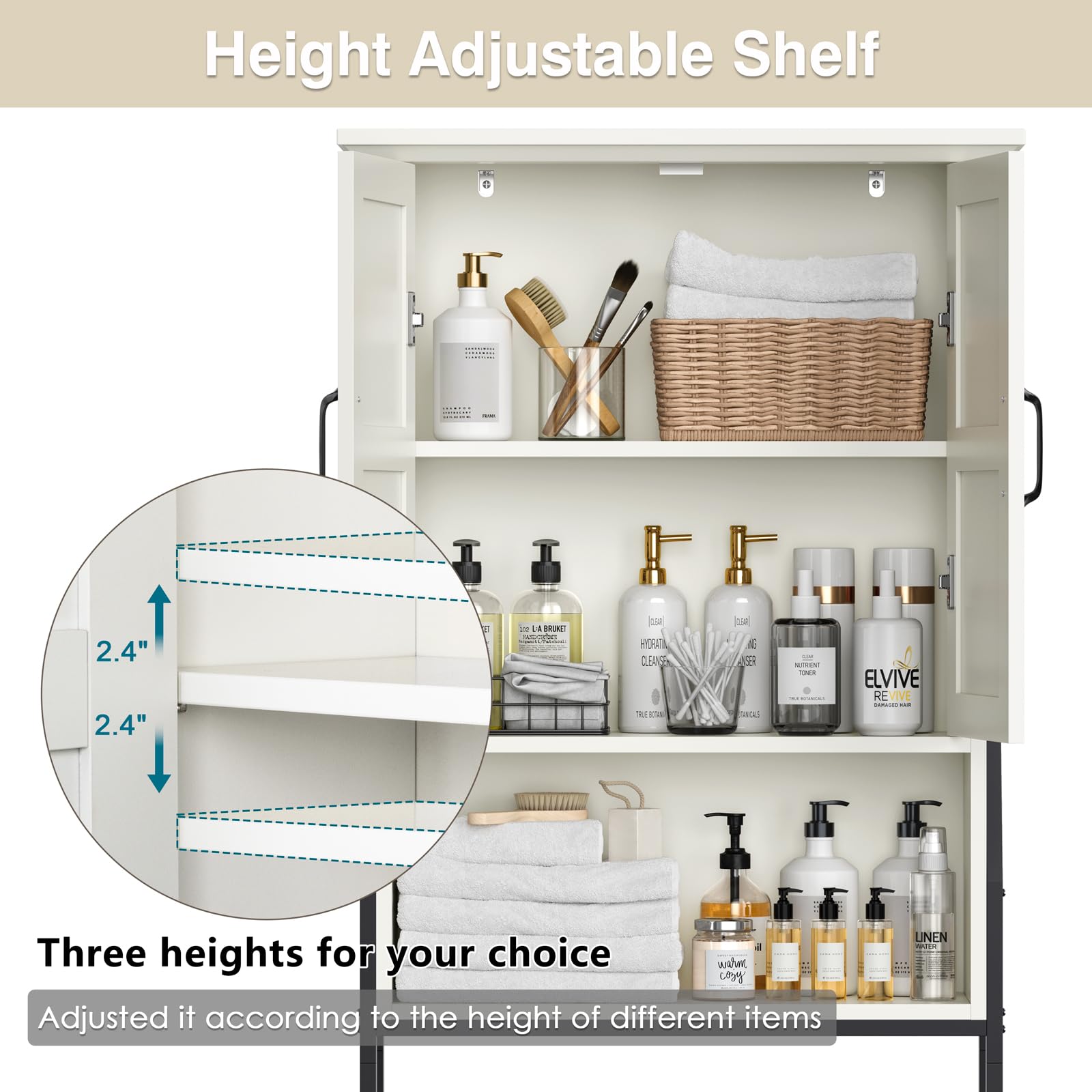 Over The Toilet Storage Cabinet with Barn Doors - White Bathroom Organizer Shelf for Towels, Toiletries & Decor - Space Saving Above Toilet Storage for Small Bathrooms & Apartments